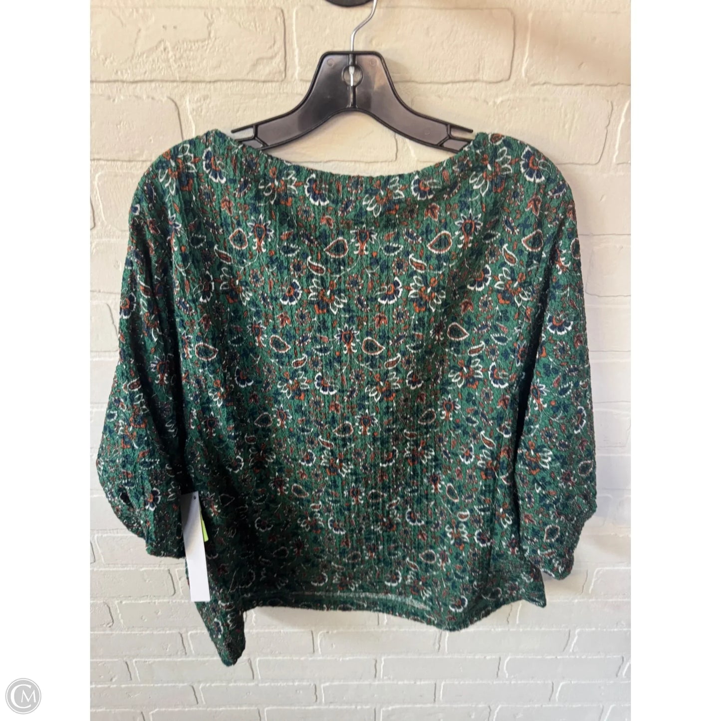 Top Short Sleeve By Loft In Green & Tan, Size: Xl
