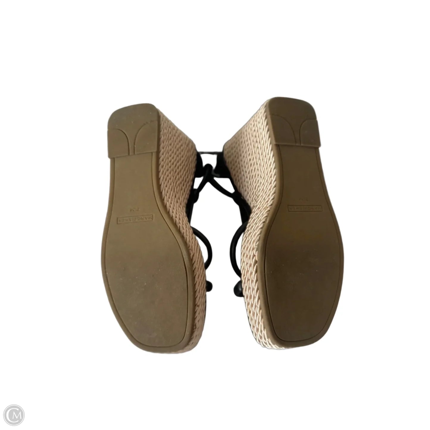 Sandals Heels Wedge By Marc Fisher In Black & Gold, Size: 7.5