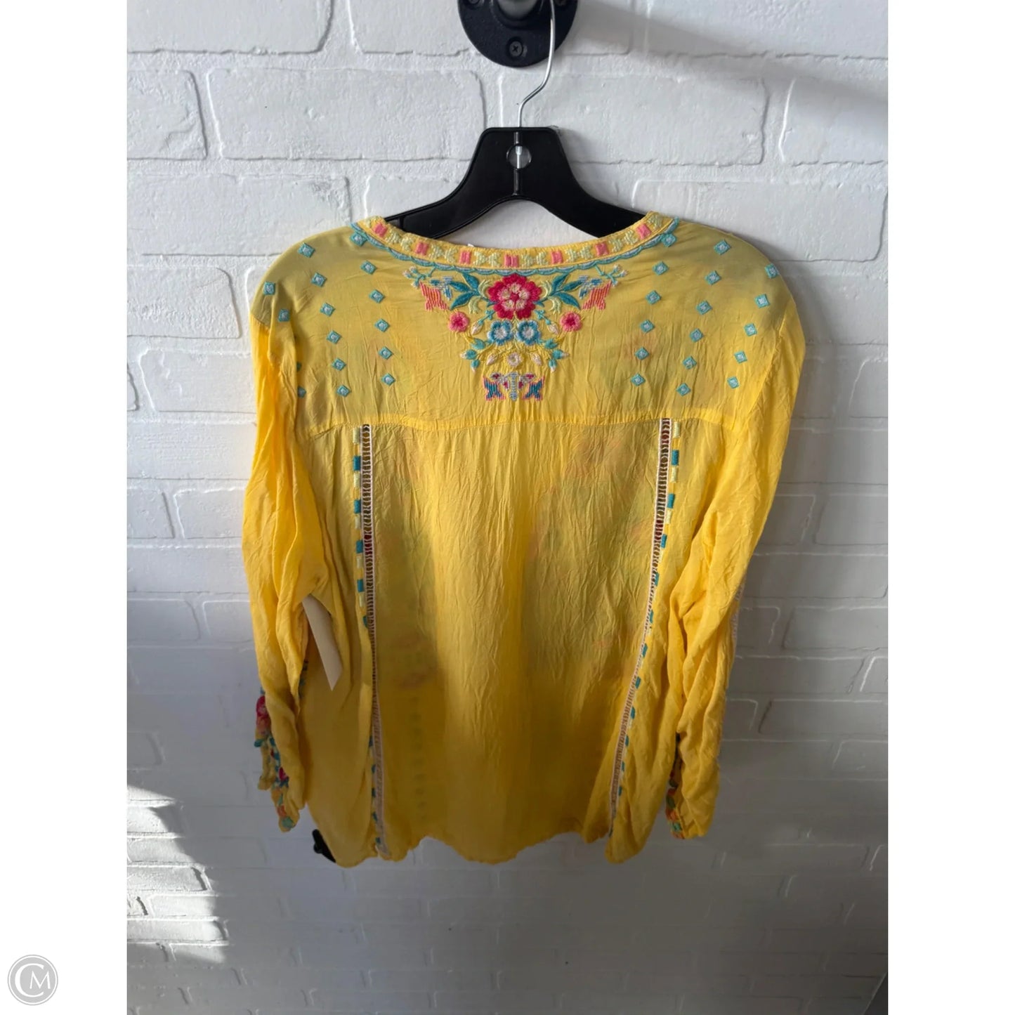 Top Long Sleeve Designer By Johnny Was In Yellow, Size: L