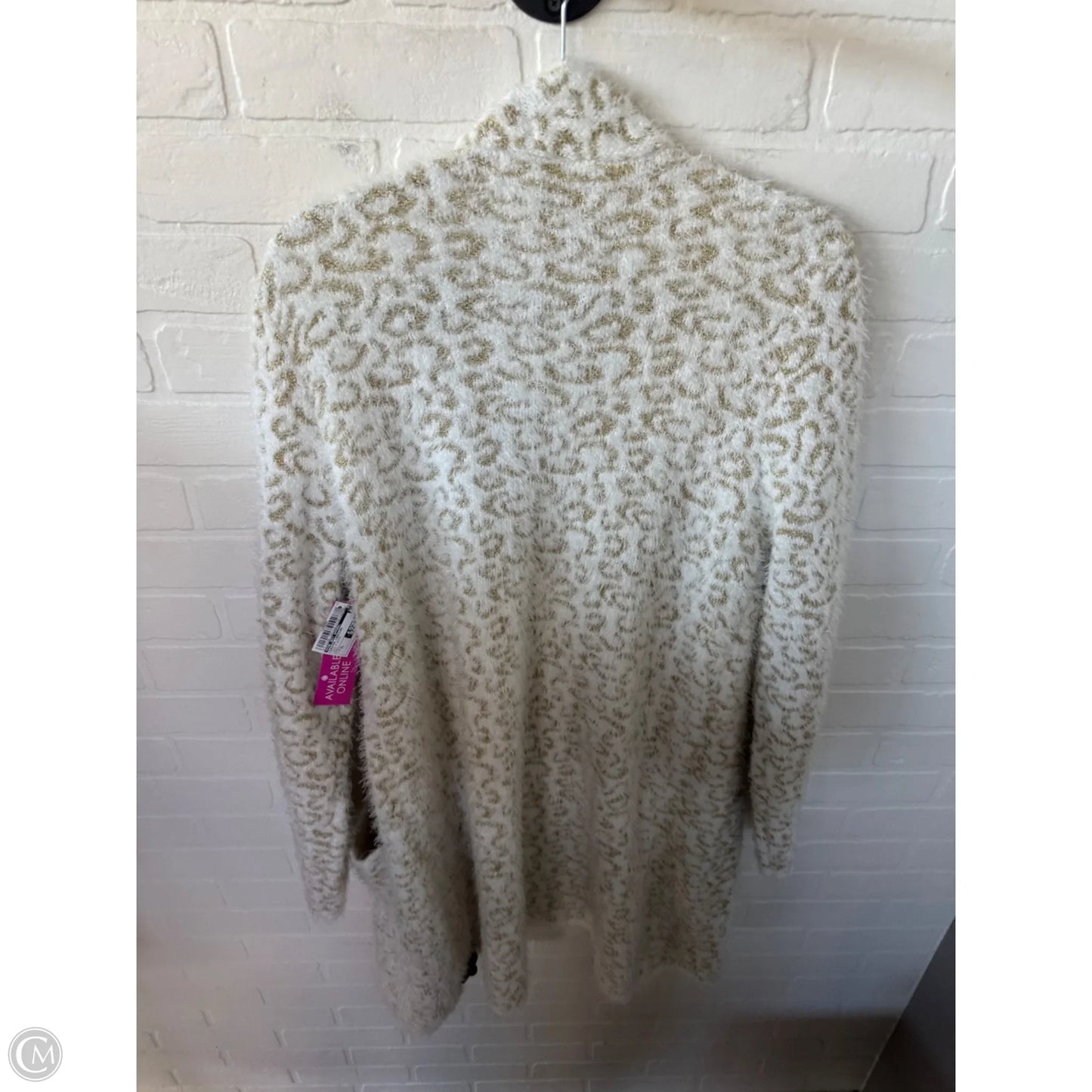 Sweater Cardigan By Nine West Apparel In Gold & White, Size: Xl