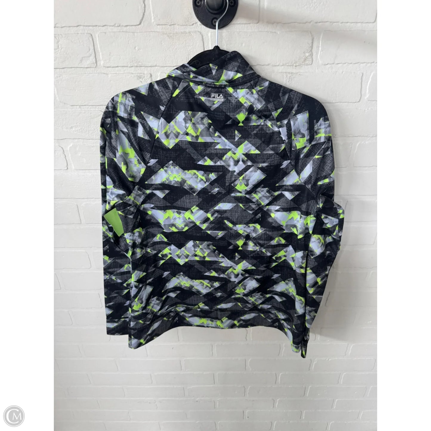 Athletic Top Long Sleeve Collar By Fila In Black & Grey, Size: M
