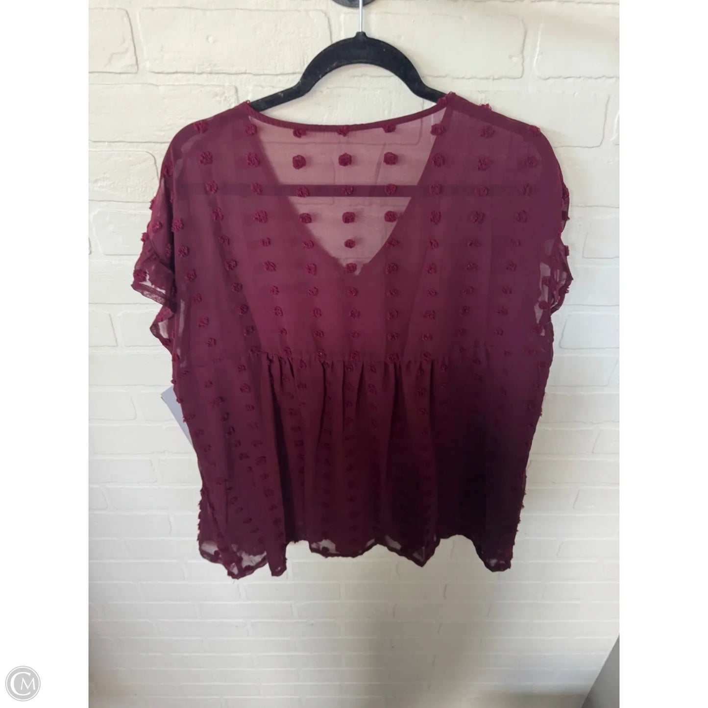 Top Short Sleeve By Cme In Maroon, Size: 1x