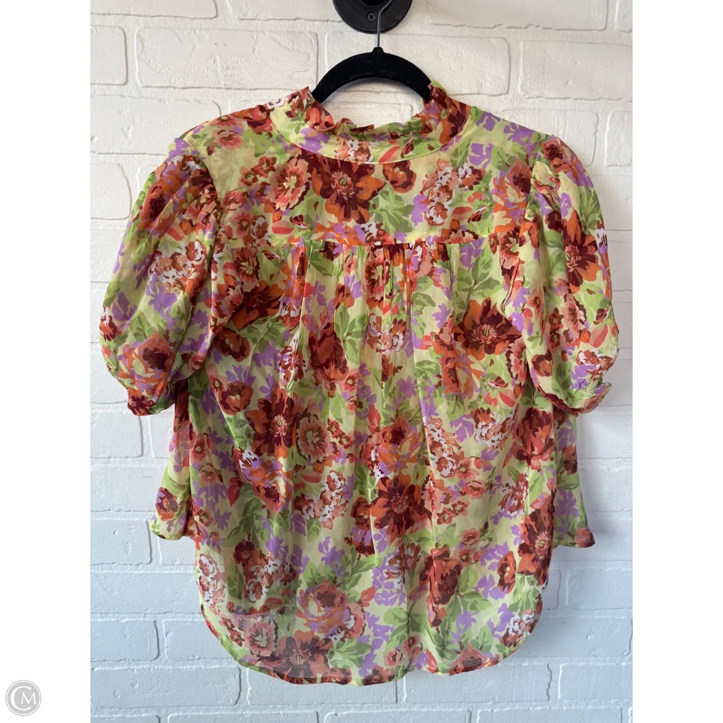 Top Short Sleeve By Anthropologie In Green & Orange, Size: Xxs