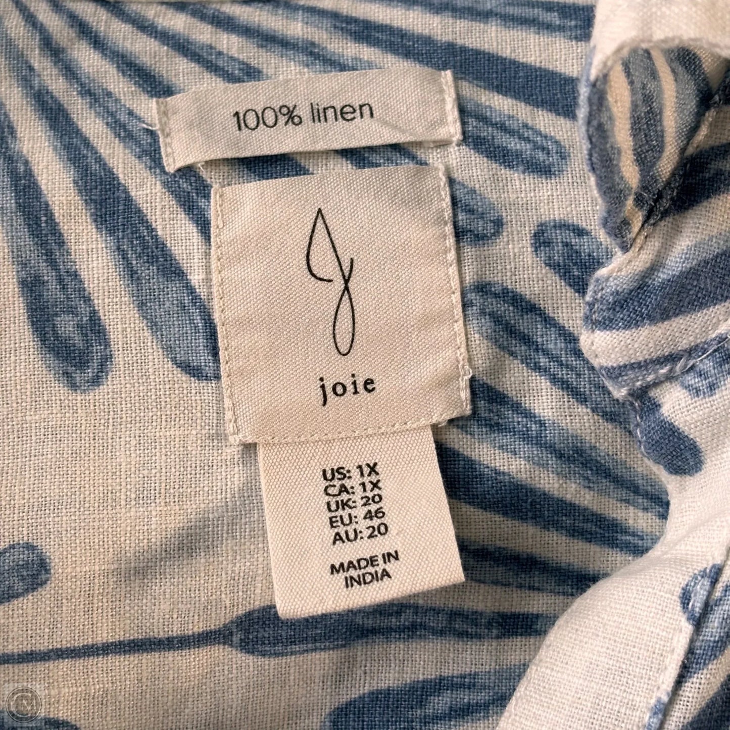 Top Long Sleeve By Joie In Blue & White, Size: 1x