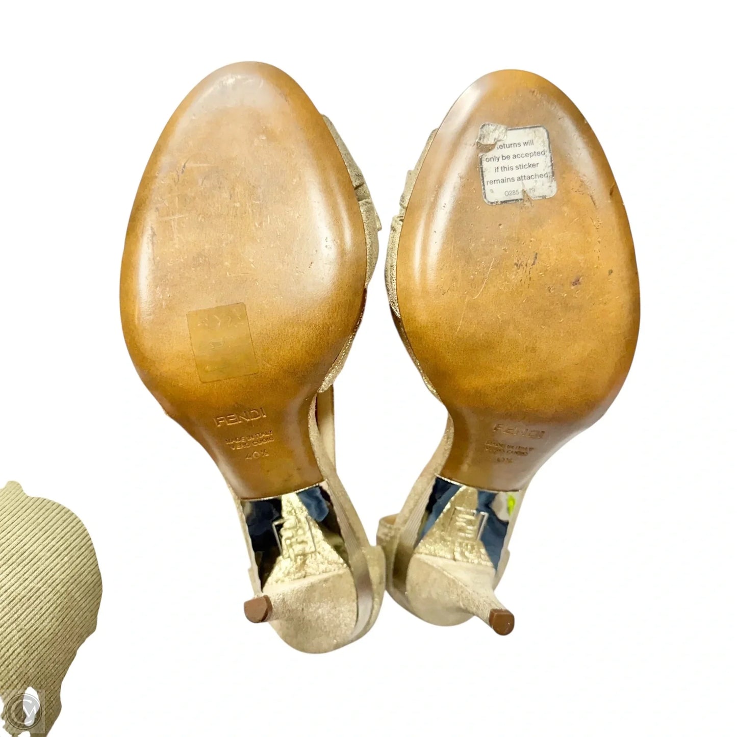 Sandals Luxury Designer By Fendi In Gold, Size: 10