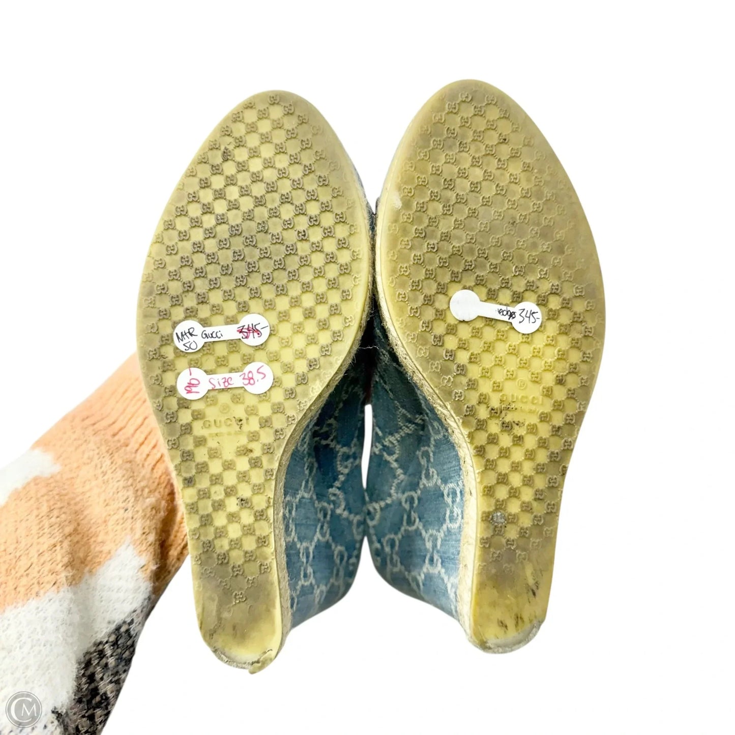 Sandals Luxury Designer By Gucci In Blue Denim, Size: 8