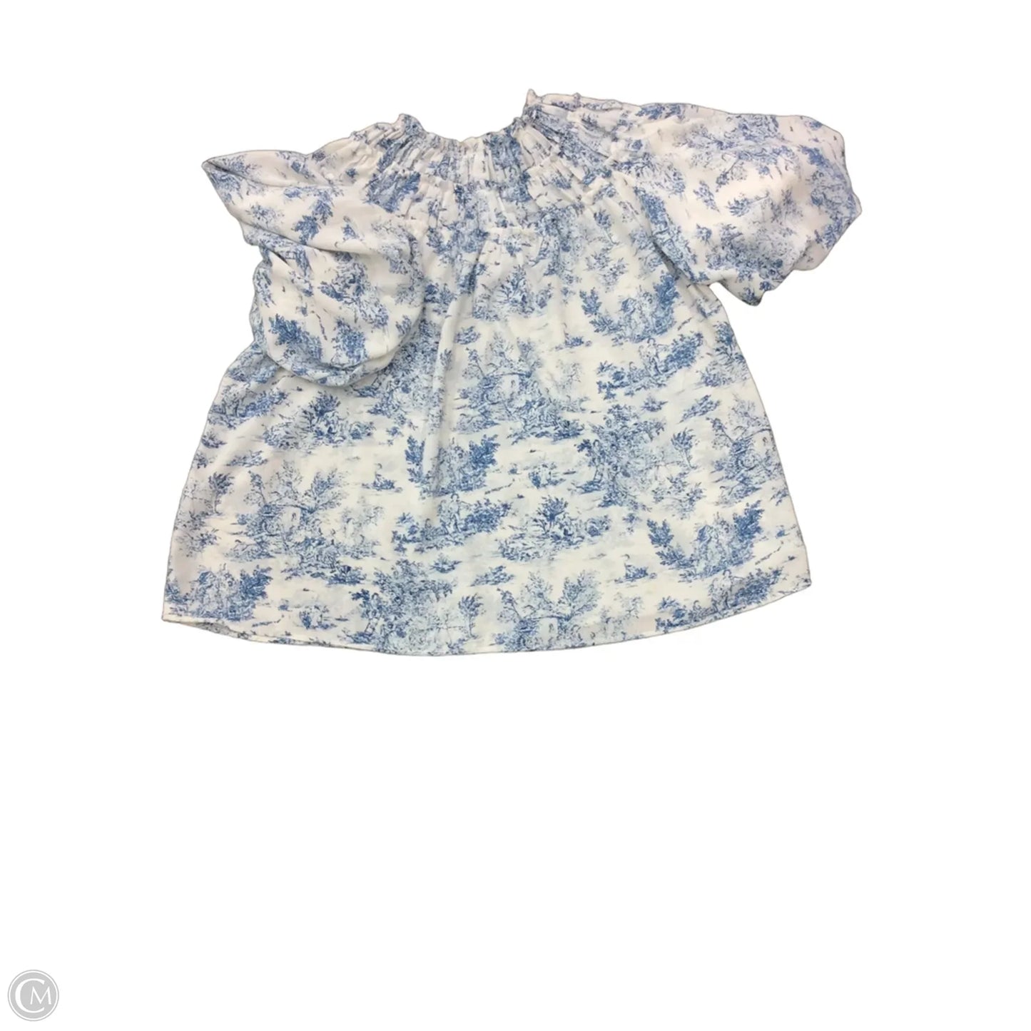 Blouse Short Sleeve By Entro In Blue & White, Size: L