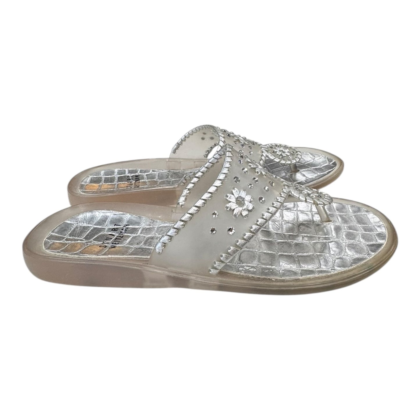 Sandals Designer By Stuart Weitzman In Silver, Size:9