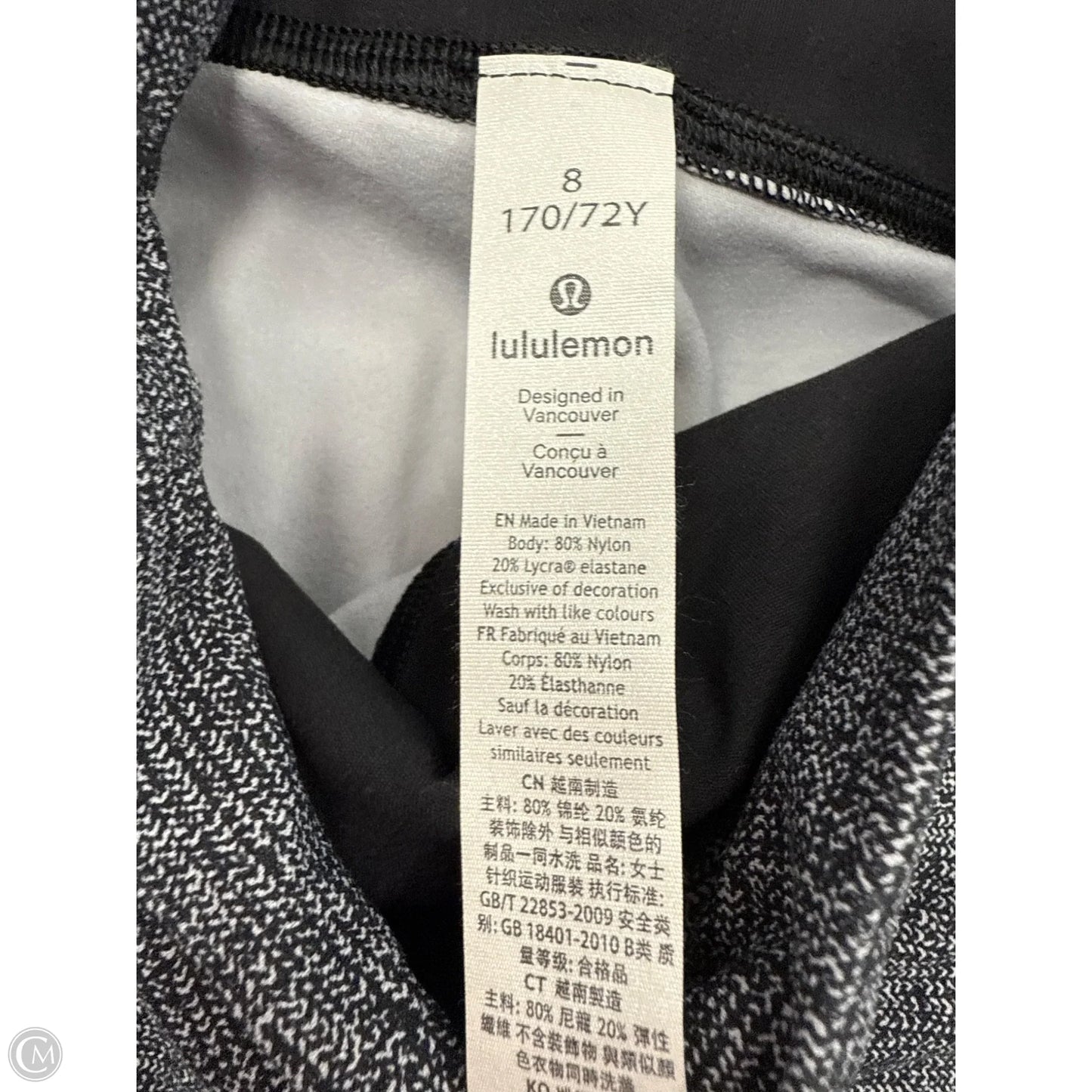 Athletic Leggings By Lululemon In Black & White, Size: 8