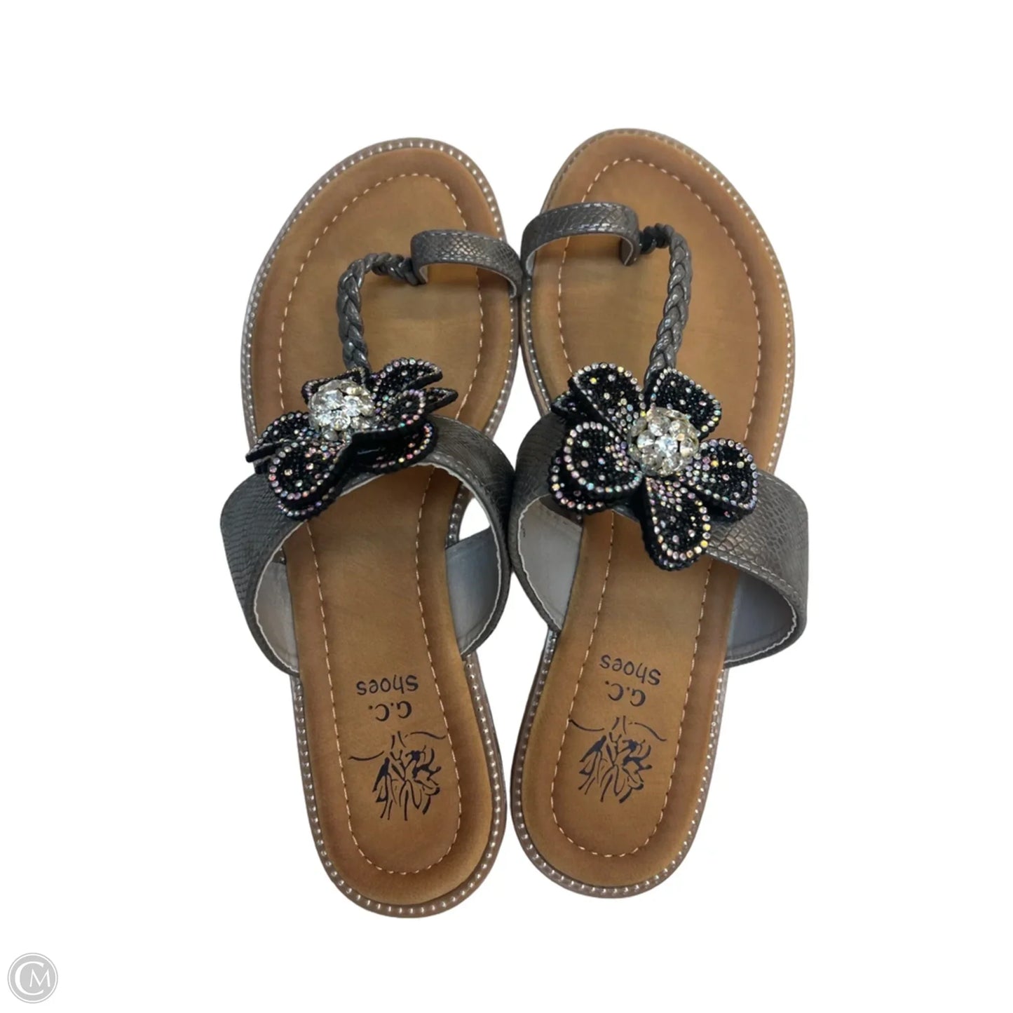 Sandals Flip Flops By Clothes Mentor In Black & Grey, Size: 8