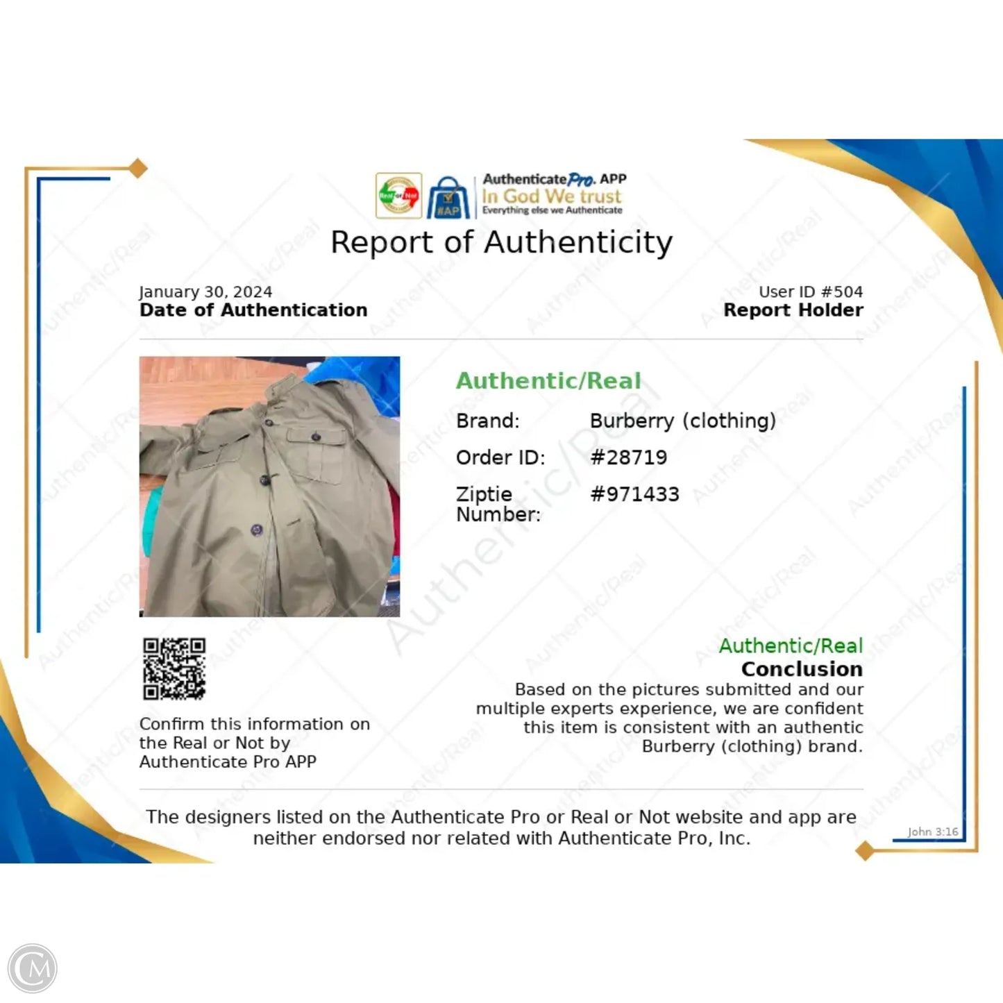 Jacket Luxury Designer By Burberry In Green, Size: Xl