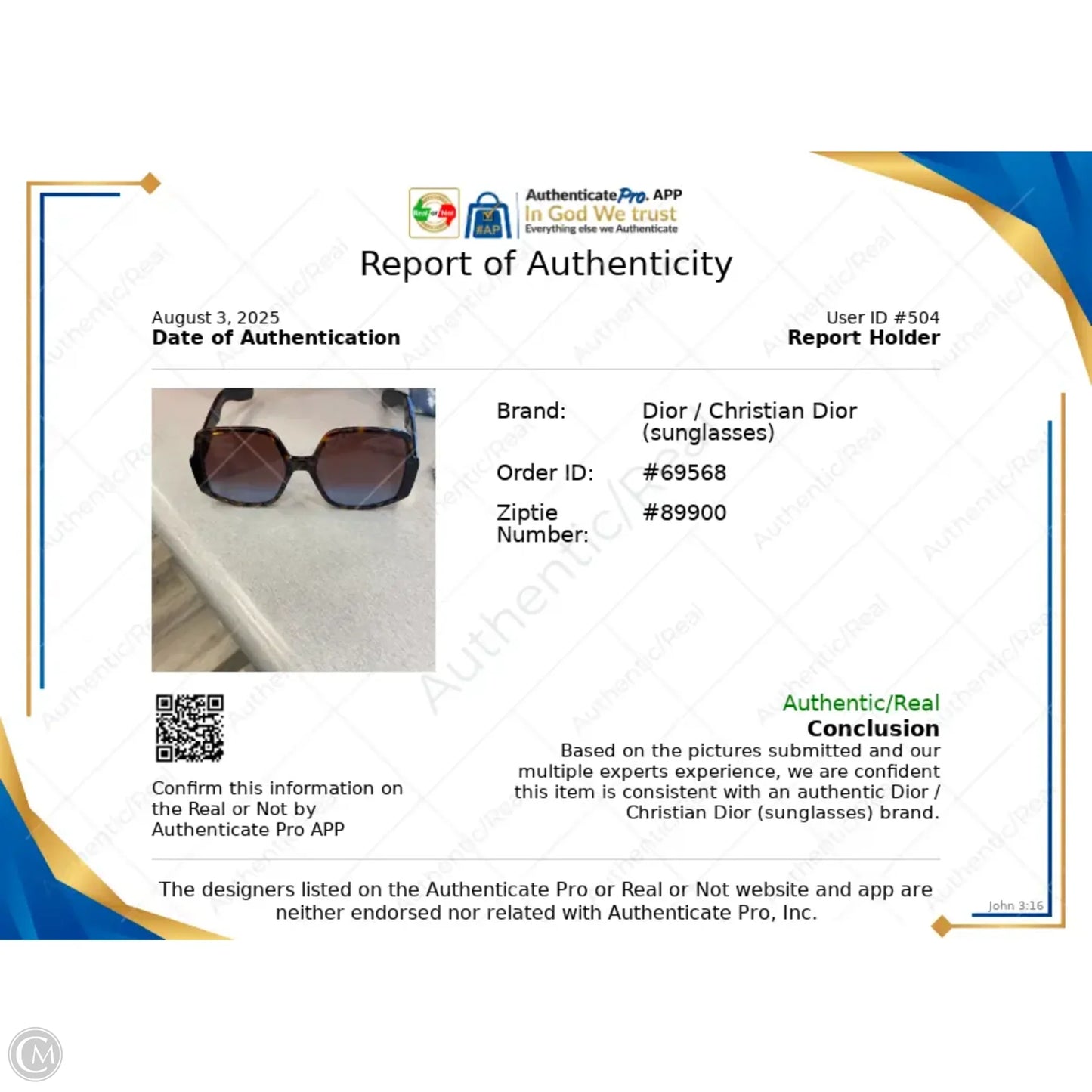 Sunglasses Luxury Designer By Dior, Size: Large