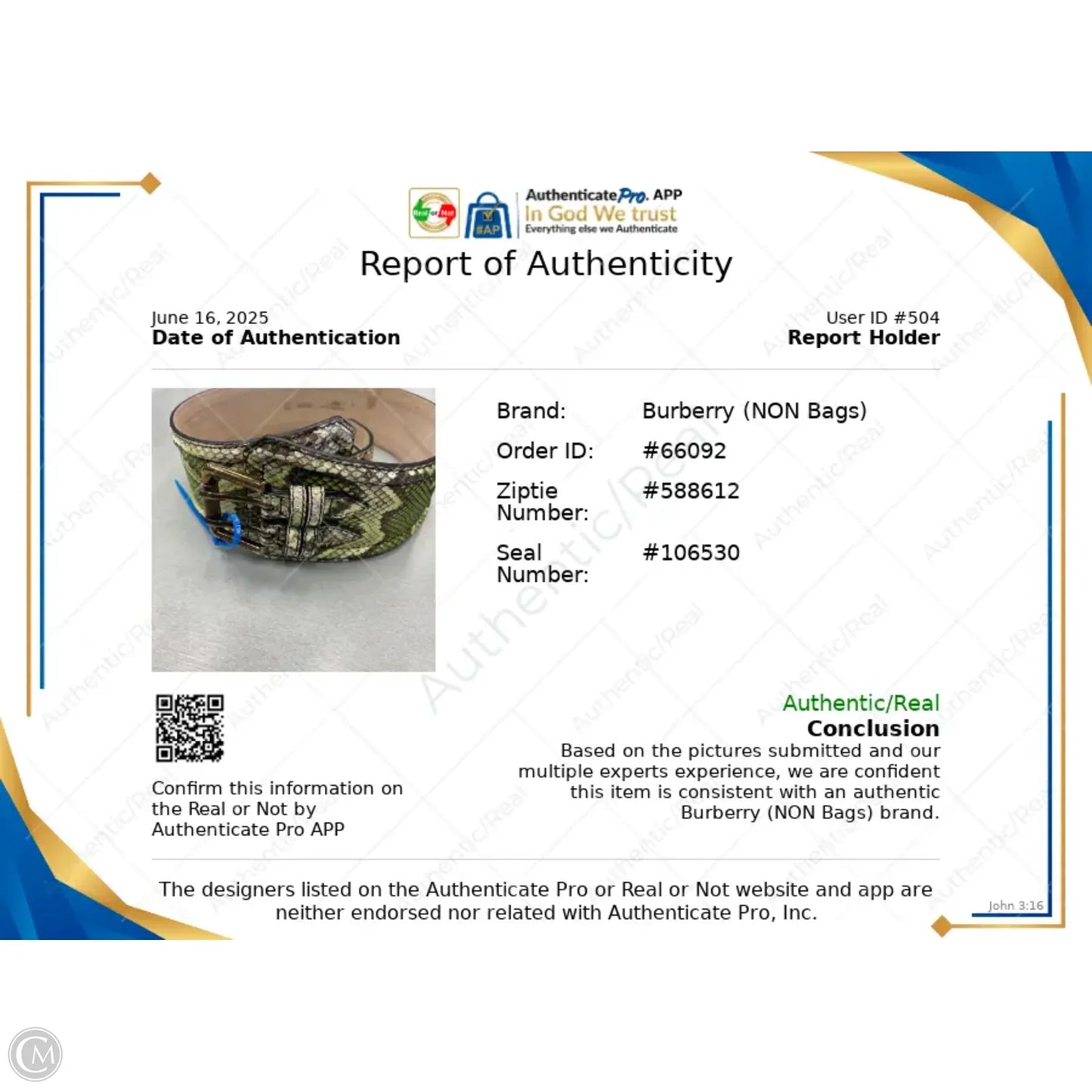 Belt Luxury Designer By Burberry, Size: Medium