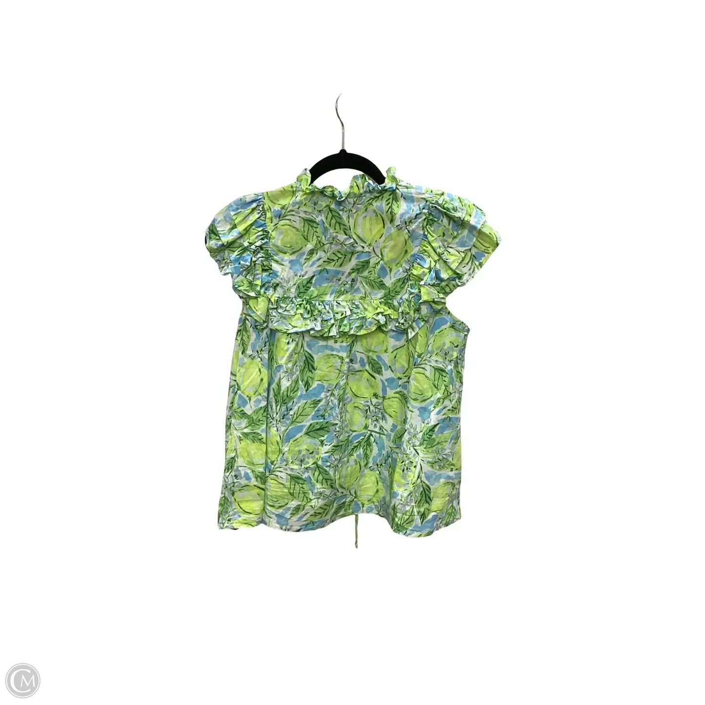 Designer Blouse Short Sleeve By Meet me in Santorini In Blue & Green, Size: M