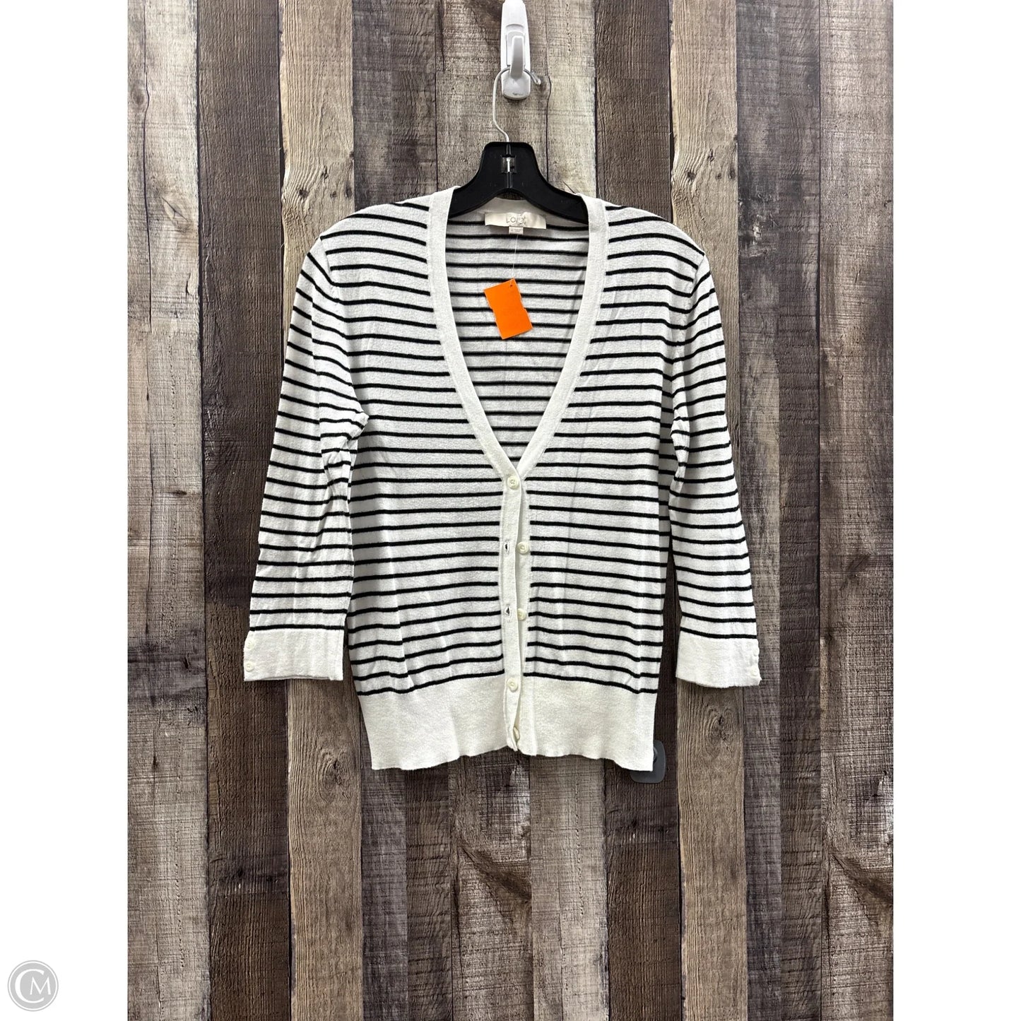 Sweater Cardigan By Loft In Striped Pattern, Size: M
