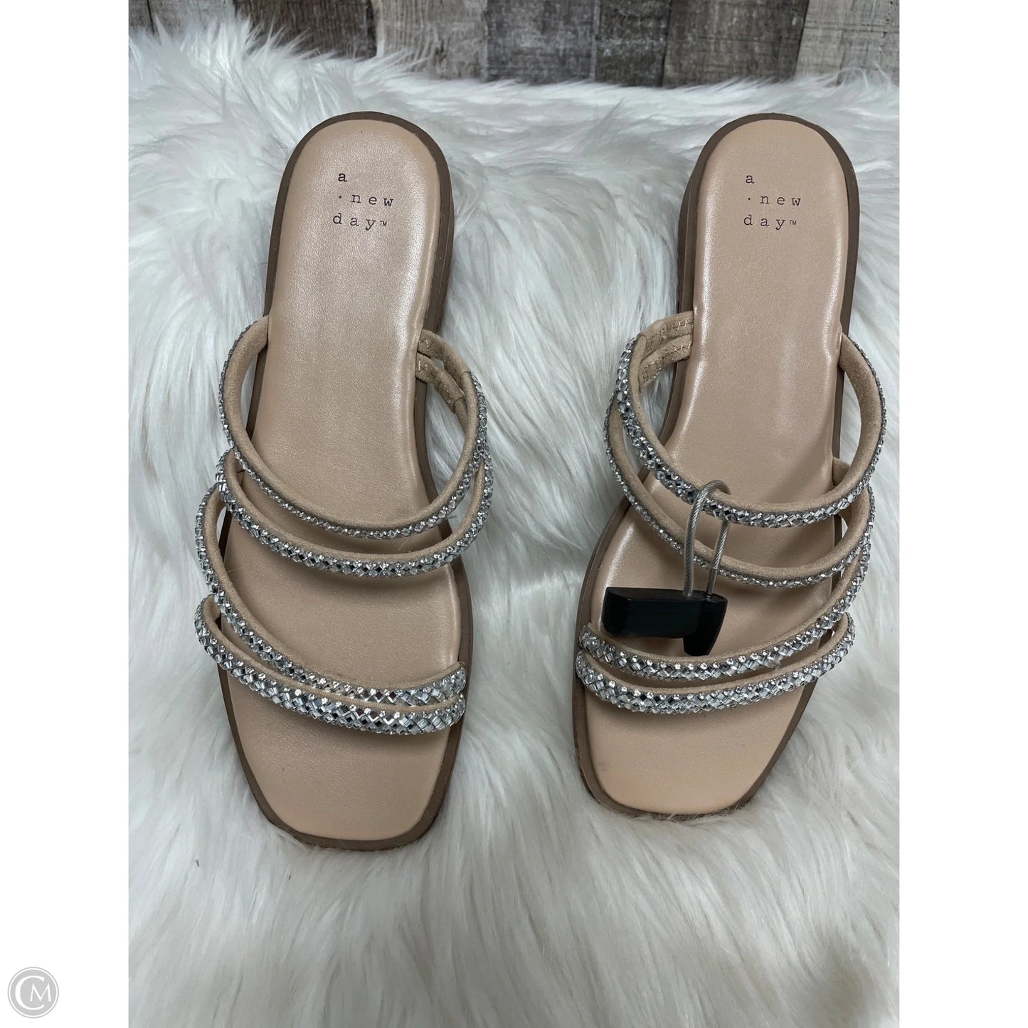 Sandals Flats By A New Day In Silver & Tan, Size: 7.5
