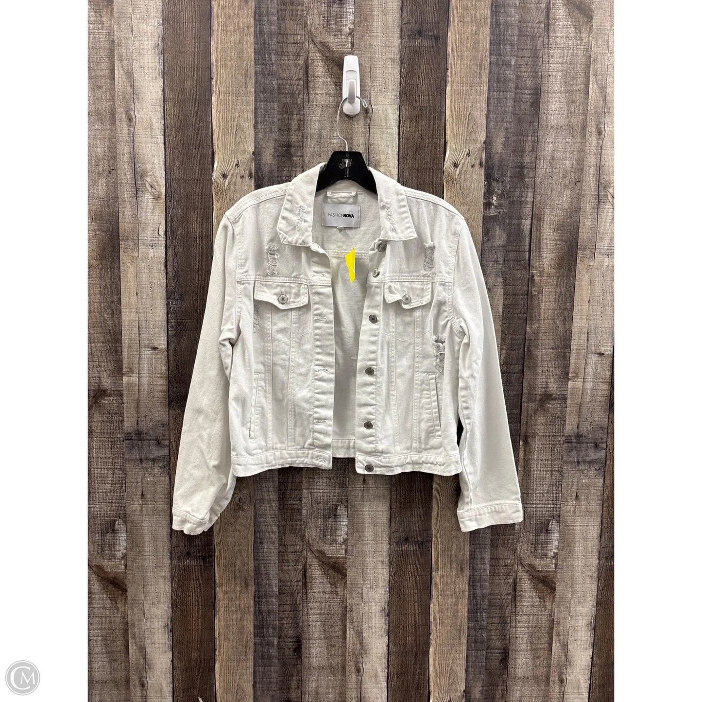 Jacket Denim By Fashion Nova In White Denim, Size: L