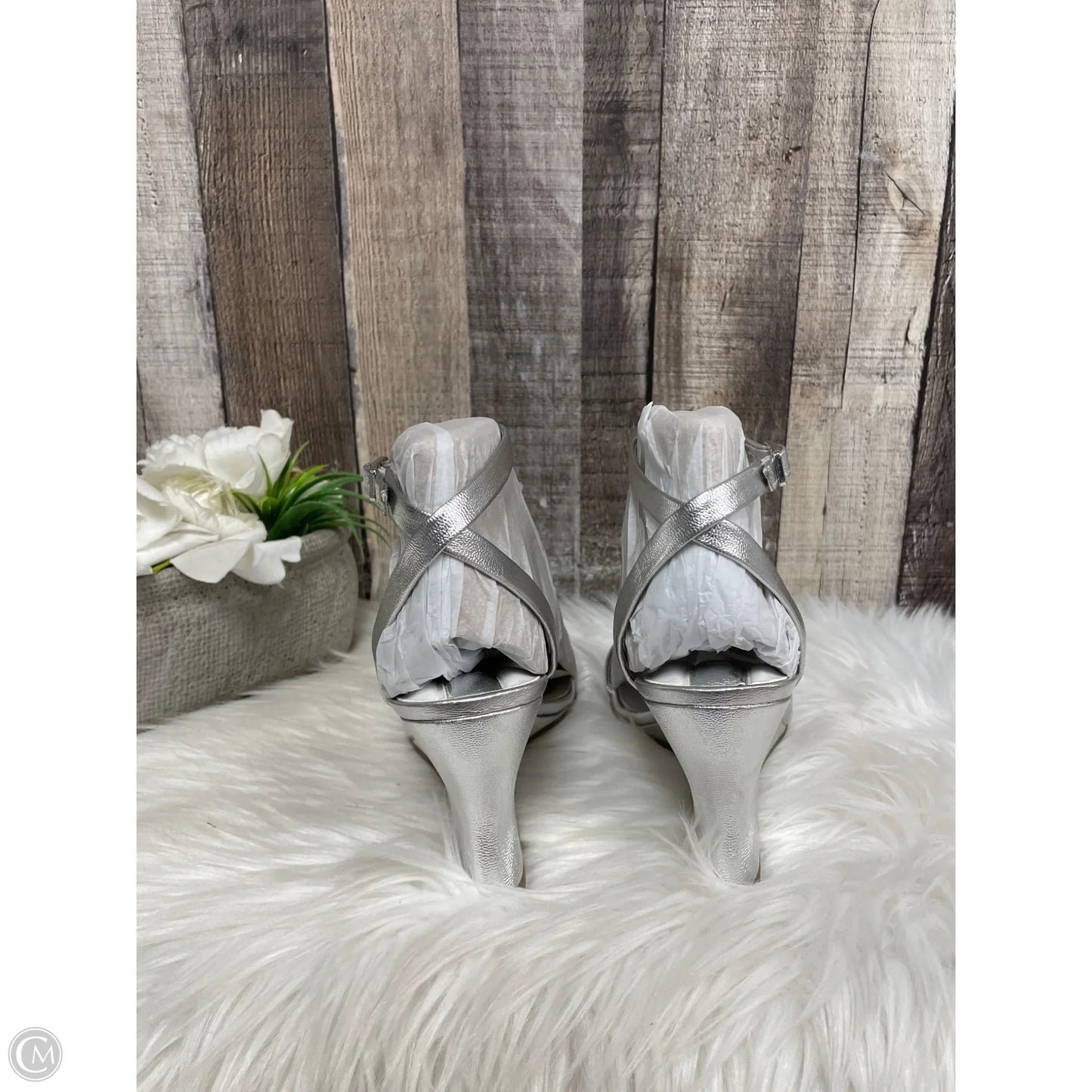 Sandals Heels Wedge By Franco Sarto In Silver, Size: 7