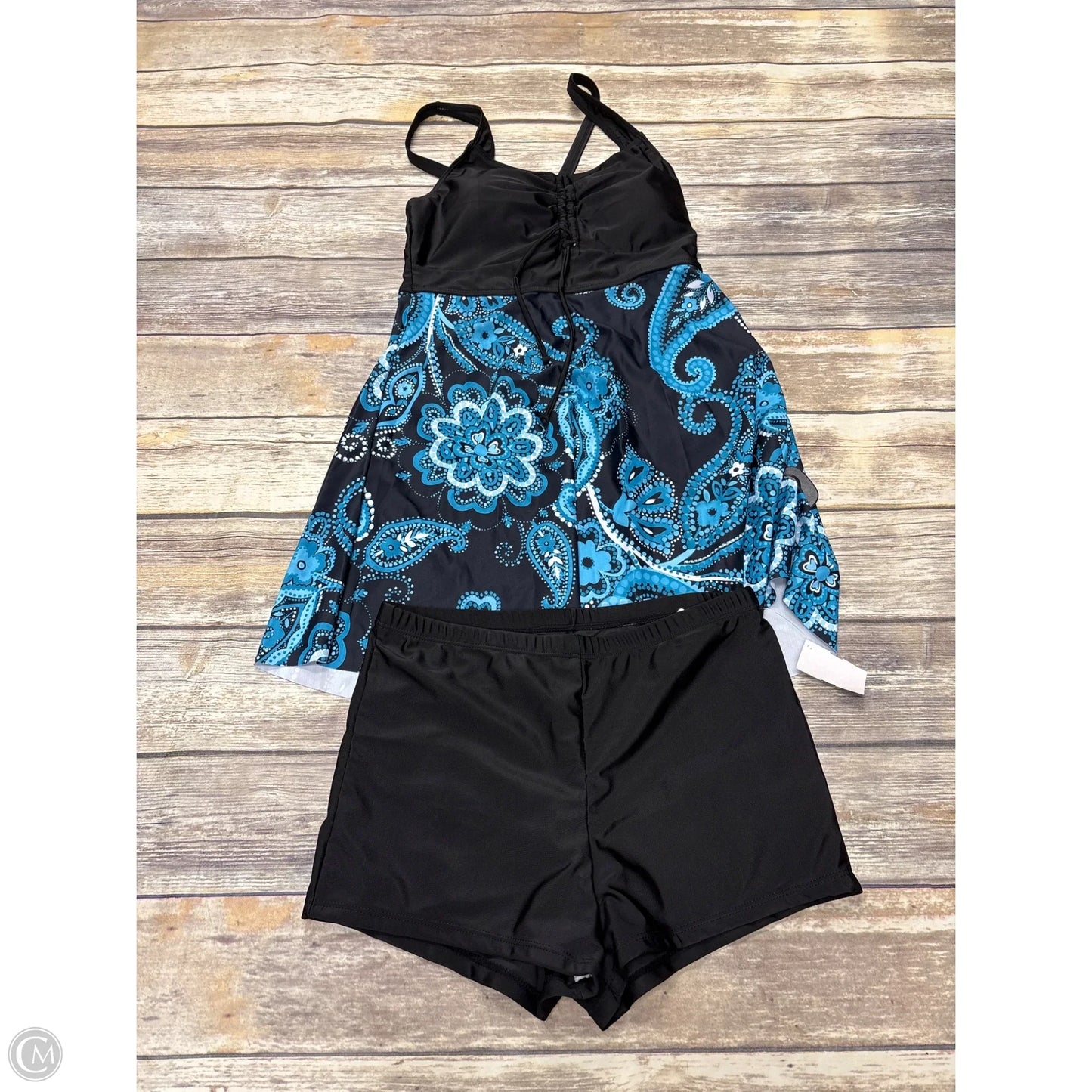 Swimsuit 2pc By Cmf In Black & Blue, Size: L