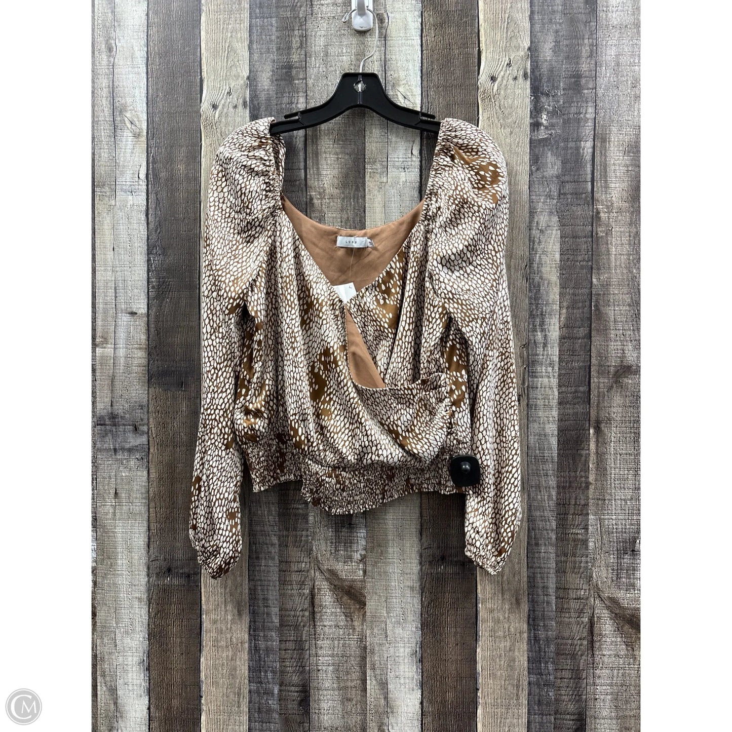 Top Long Sleeve By Lush In Snakeskin Print, Size: L