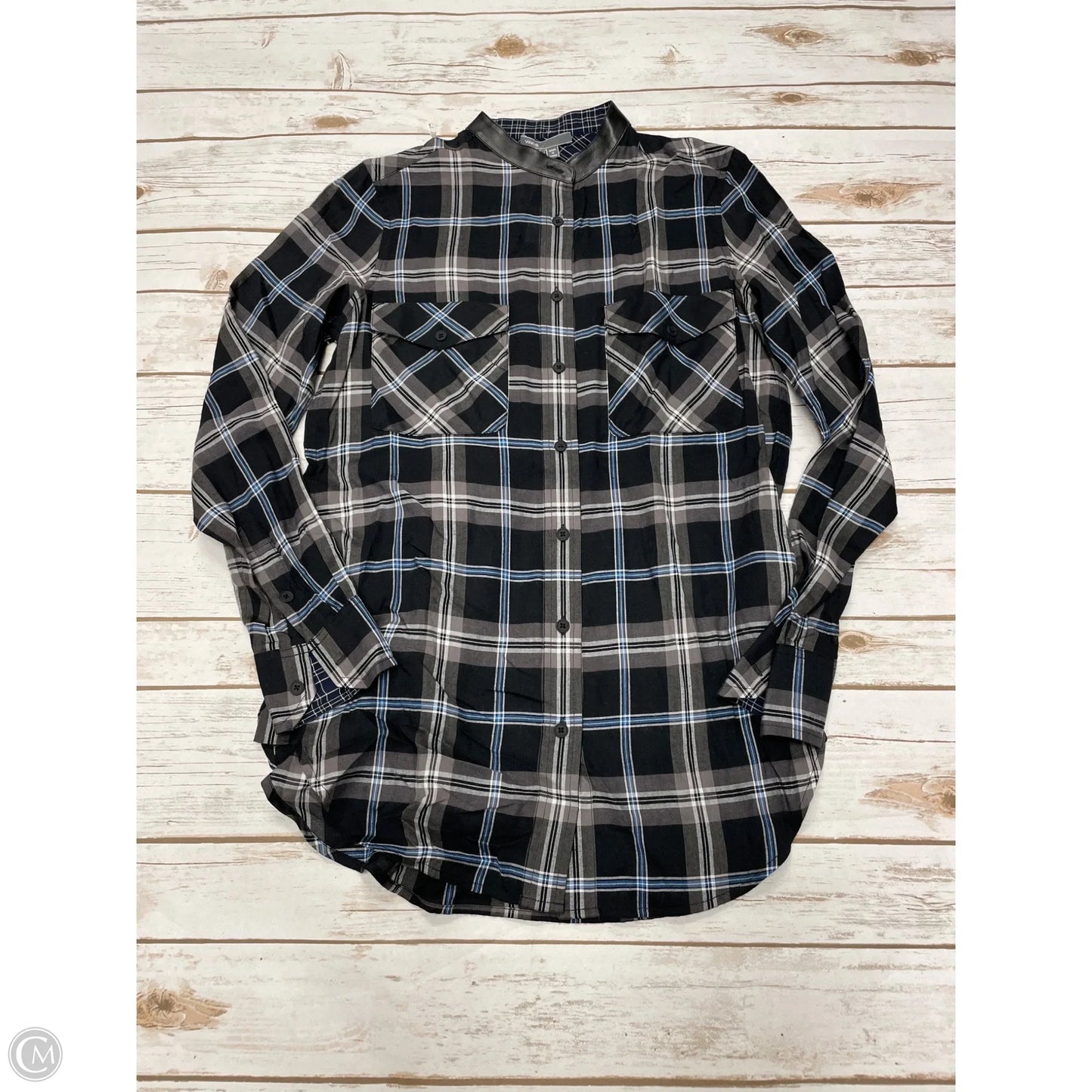 Top Long Sleeve By Vince In Black & Grey, Size: Xs