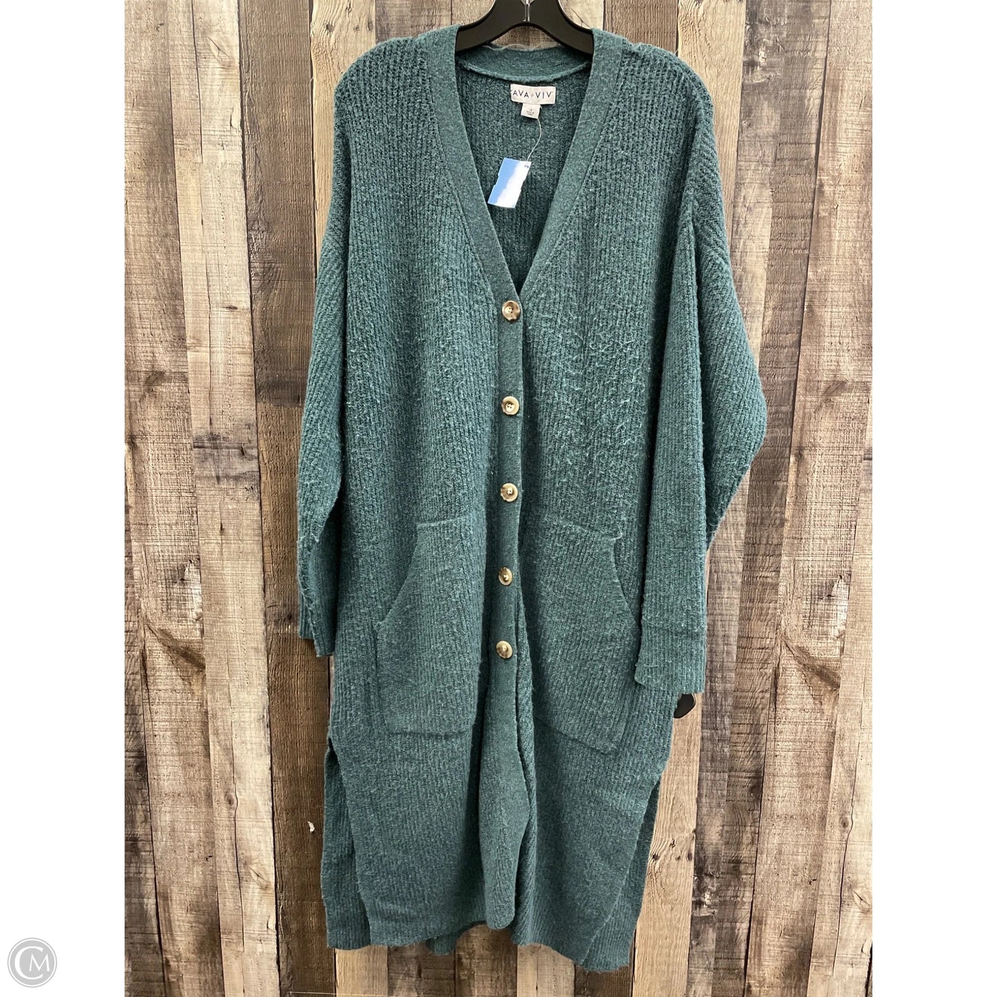 Sweater Cardigan By Ava & Viv In Green, Size: 1x