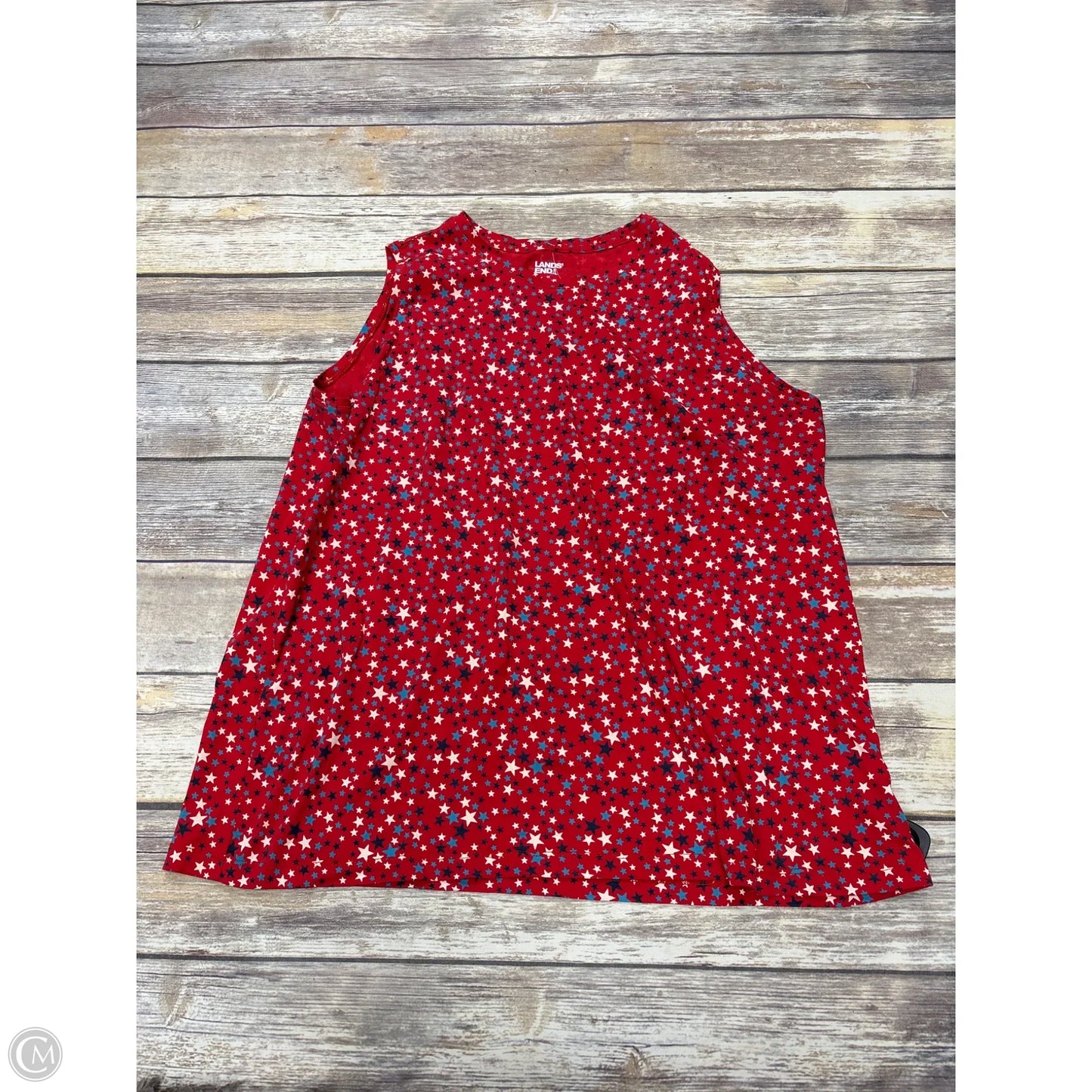 Top Sleeveless By Lands End In Blue Red & White, Size: 1x