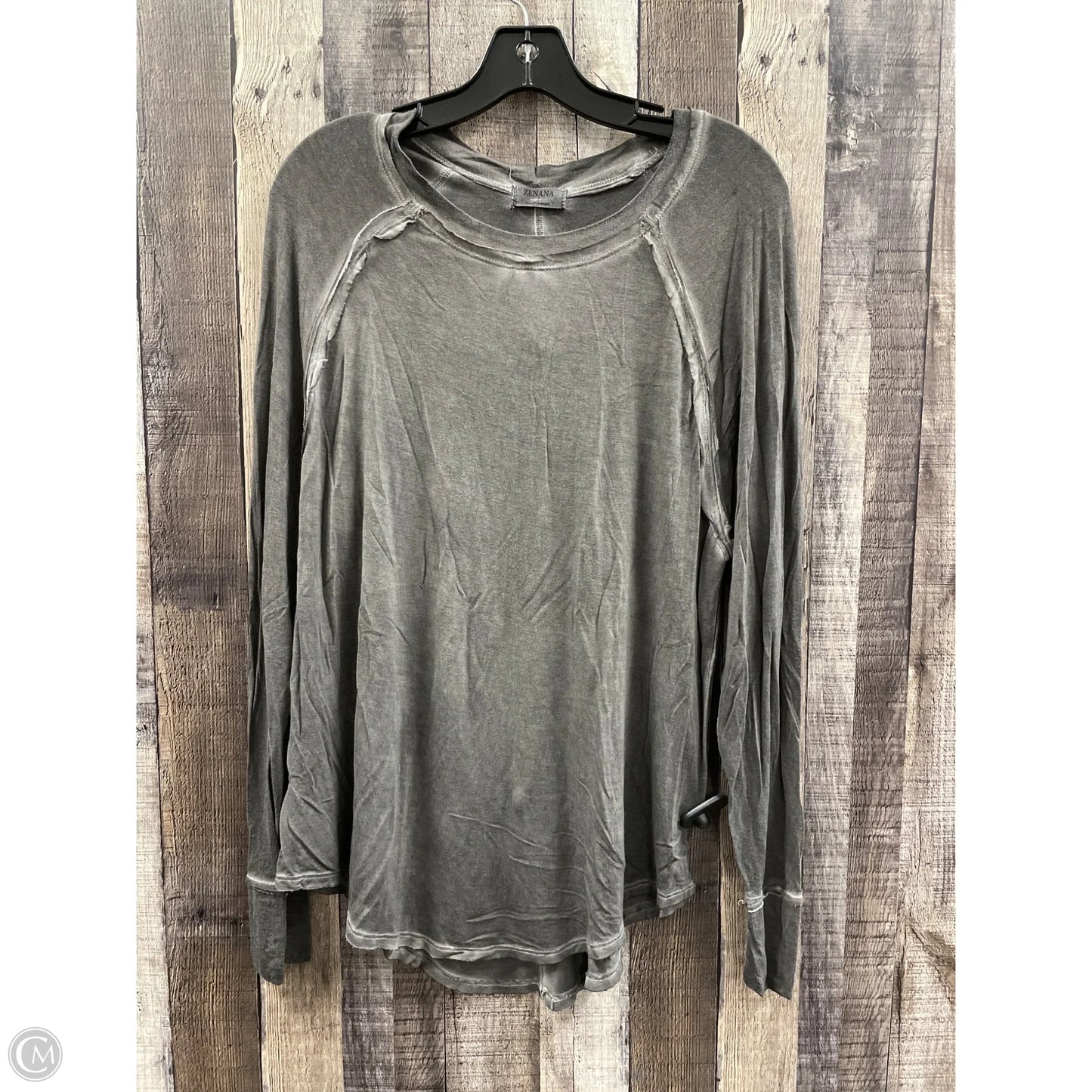 Top Long Sleeve By Zenana Outfitters In Grey, Size: L