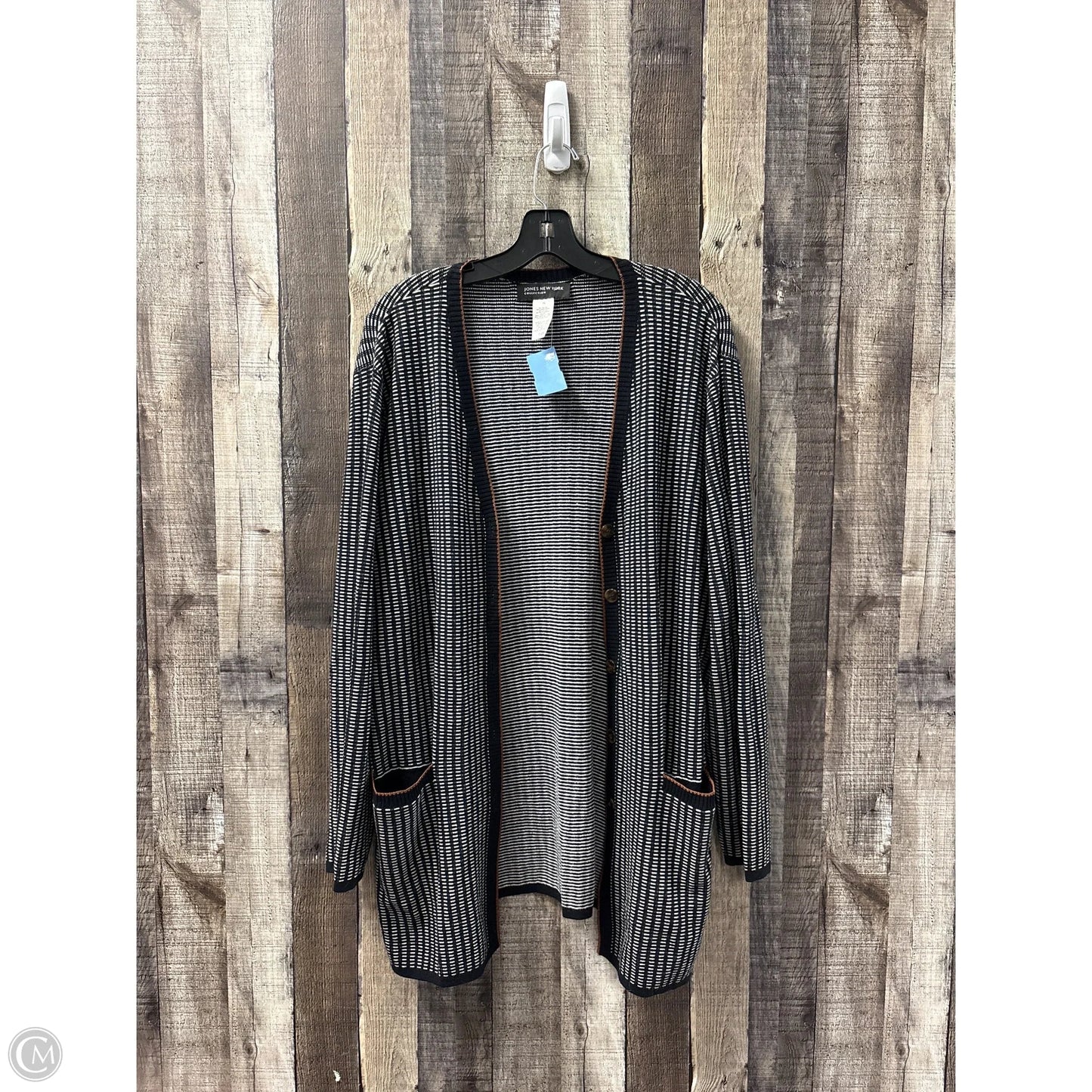 Sweater Cardigan By Jones New York In Black & White, Size: Xl