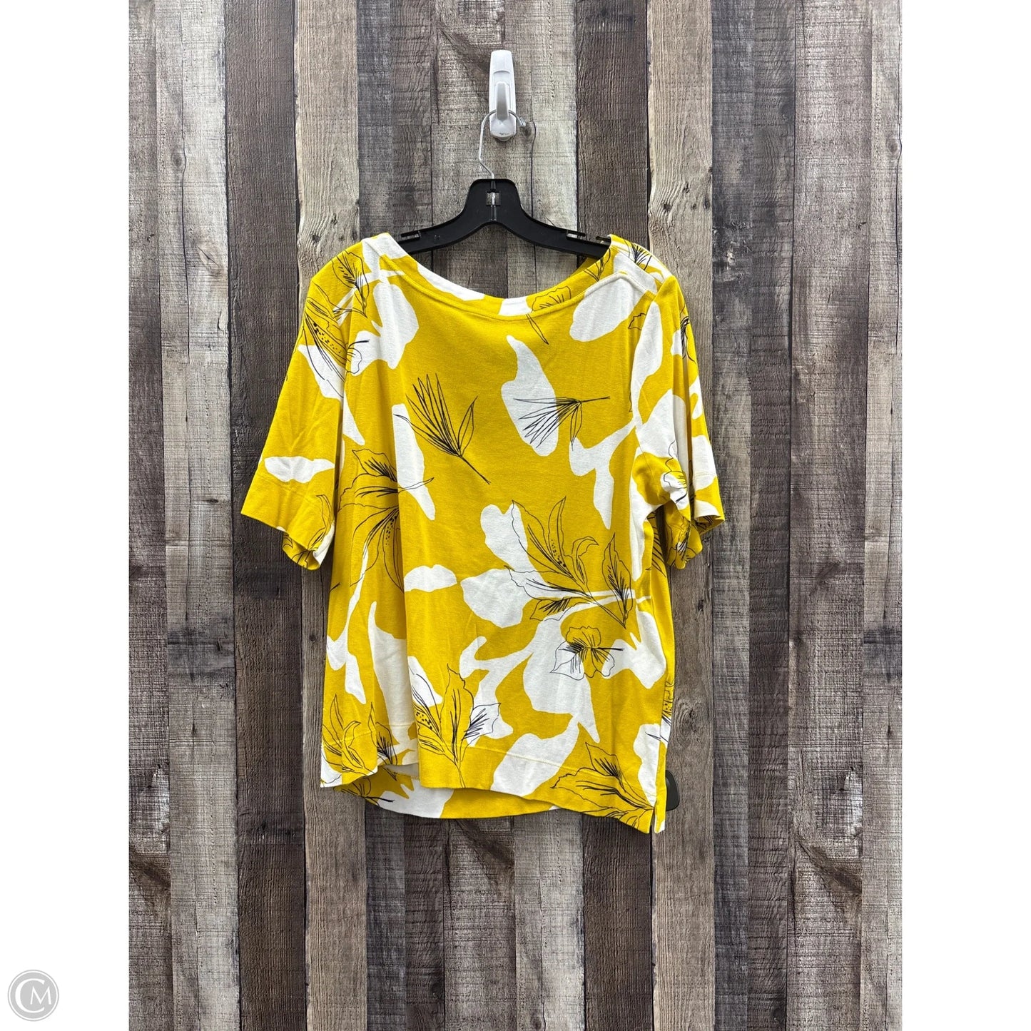 Top Short Sleeve By Chicos In White & Yellow, Size: Xl