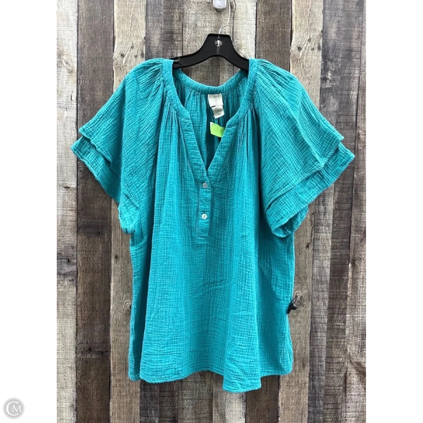 Top Short Sleeve By Joie In Teal, Size: 1x