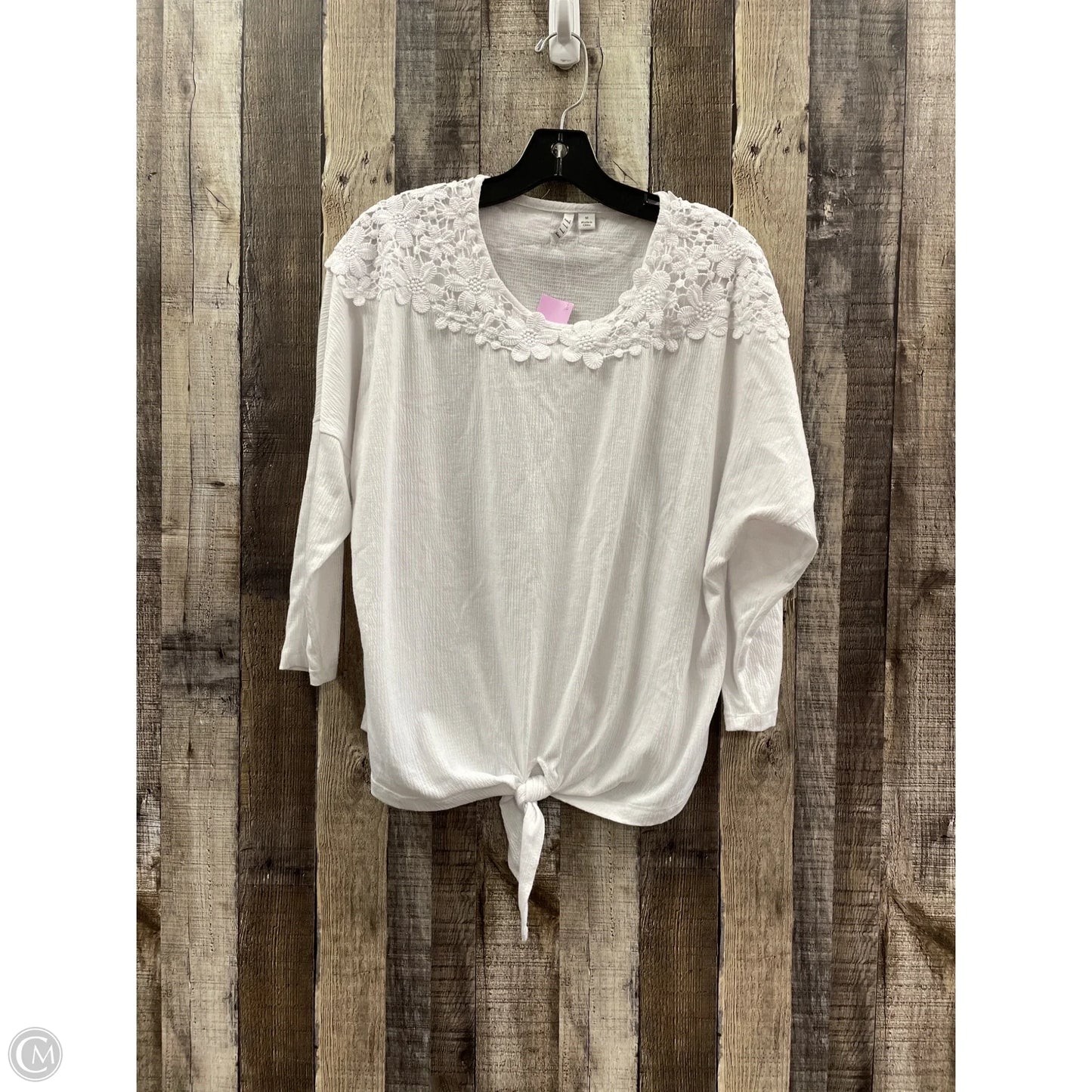 Top 3/4 Sleeve By Elle In White, Size: M