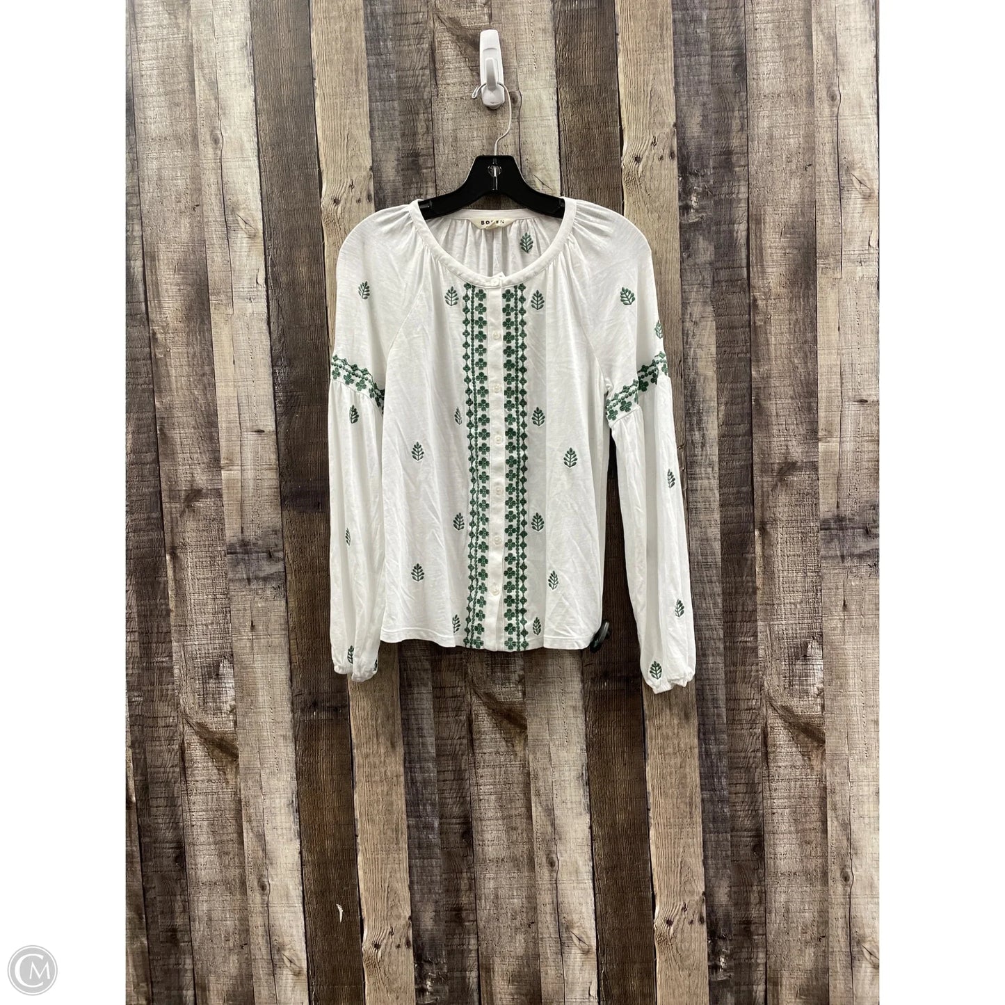 Top Long Sleeve By Boden In Green & White, Size: S