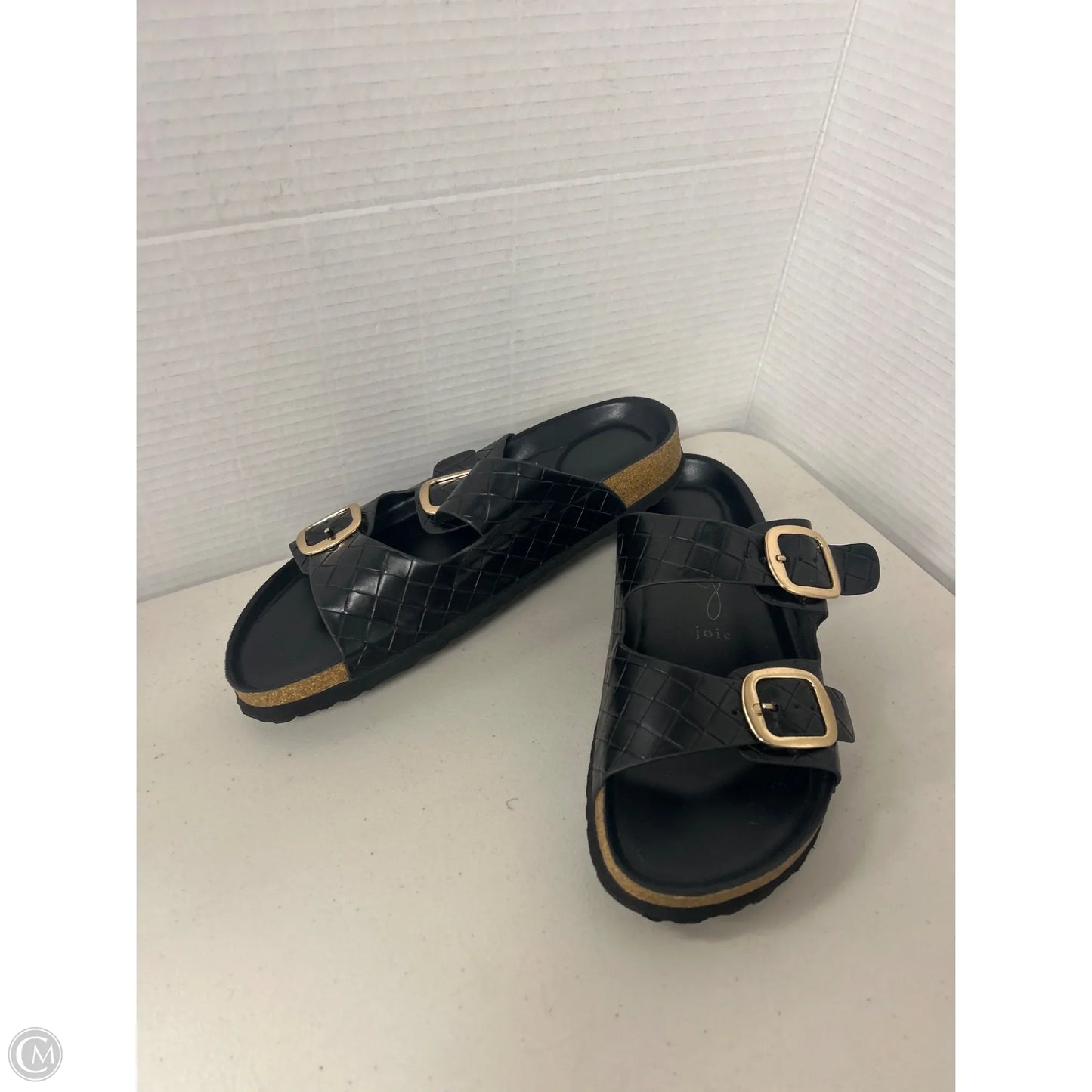 Sandals Flats By Joie In Black & Gold, Size: 9