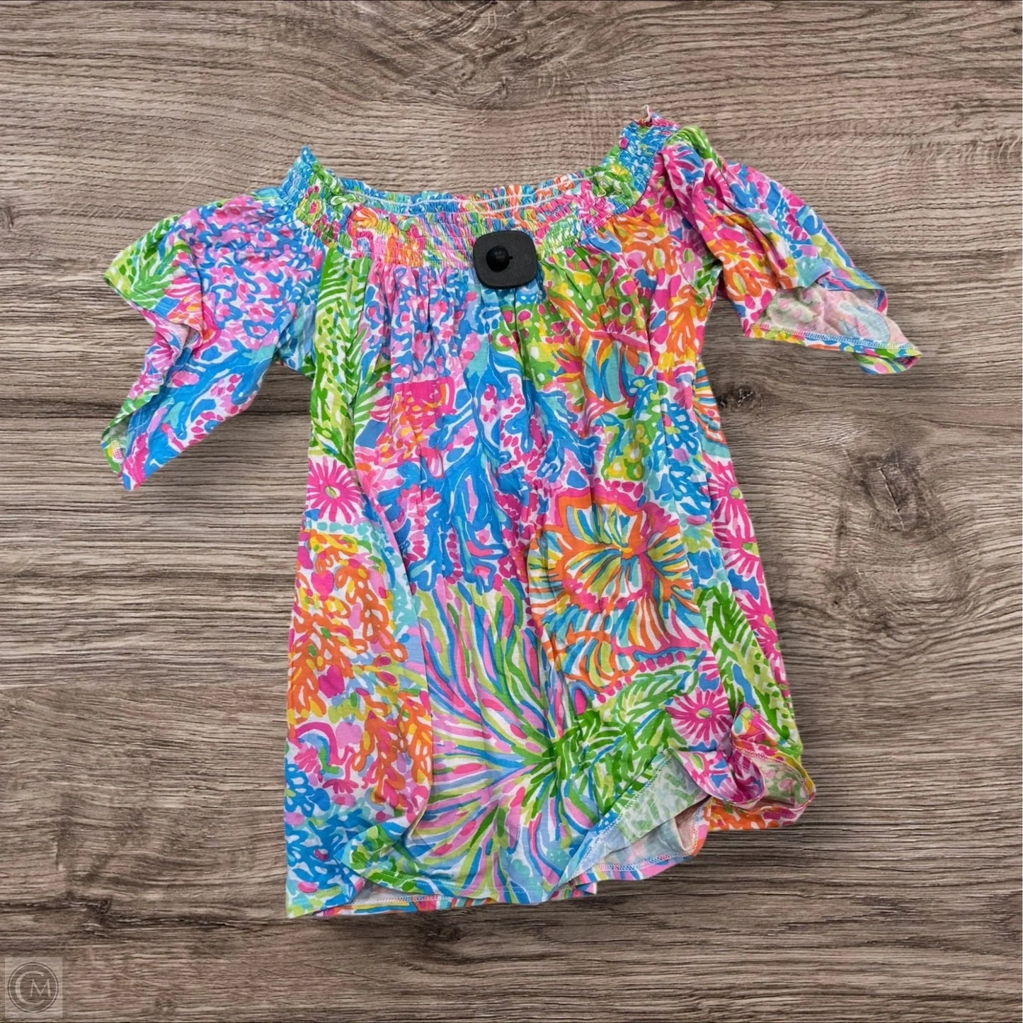 Top Short Sleeve Designer By Lilly Pulitzer In Blue & Green, Size: S