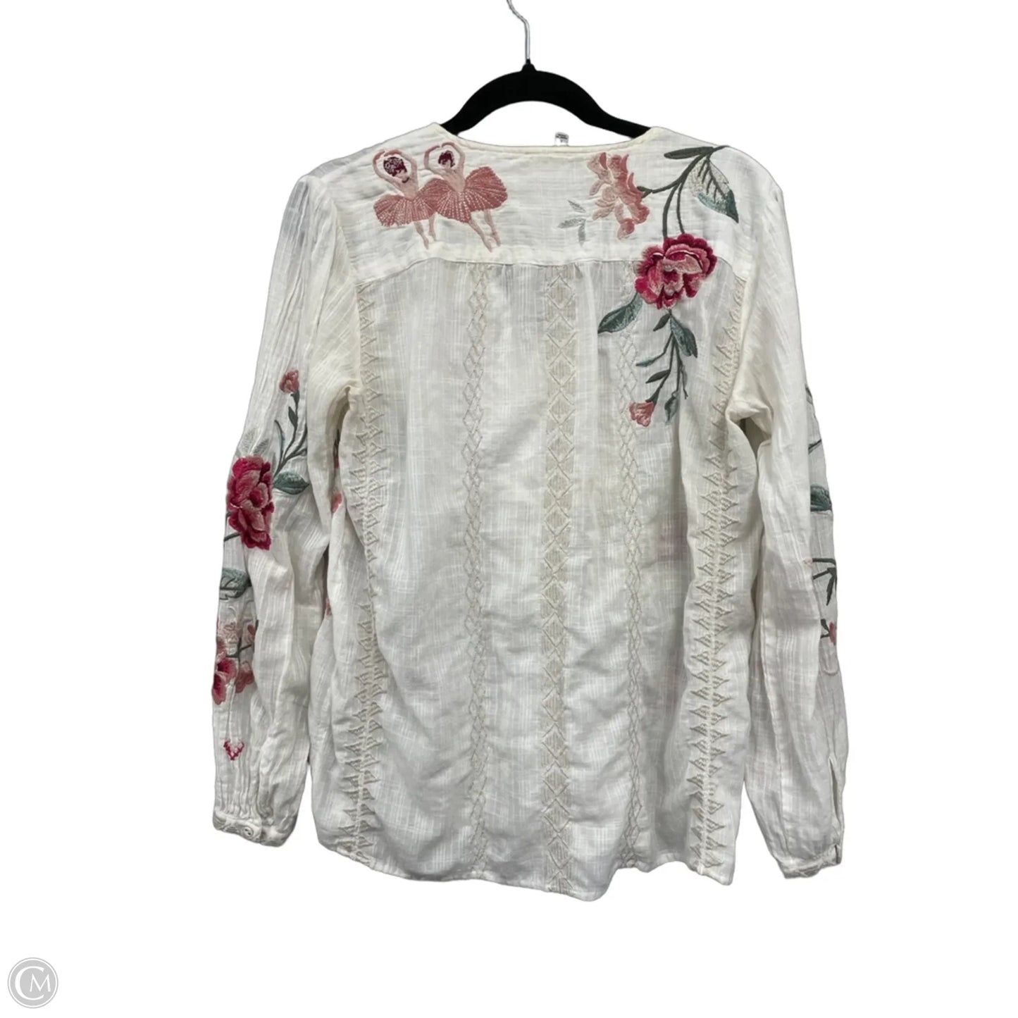 Top Long Sleeve By Johnny Was In Cream & Pink, Size: S