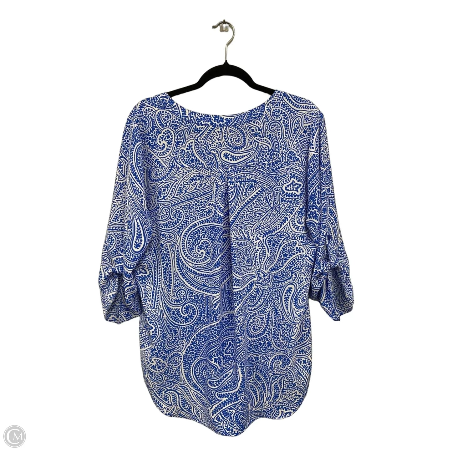 Top 3/4 Sleeve By Chaus In Blue & White, Size: L