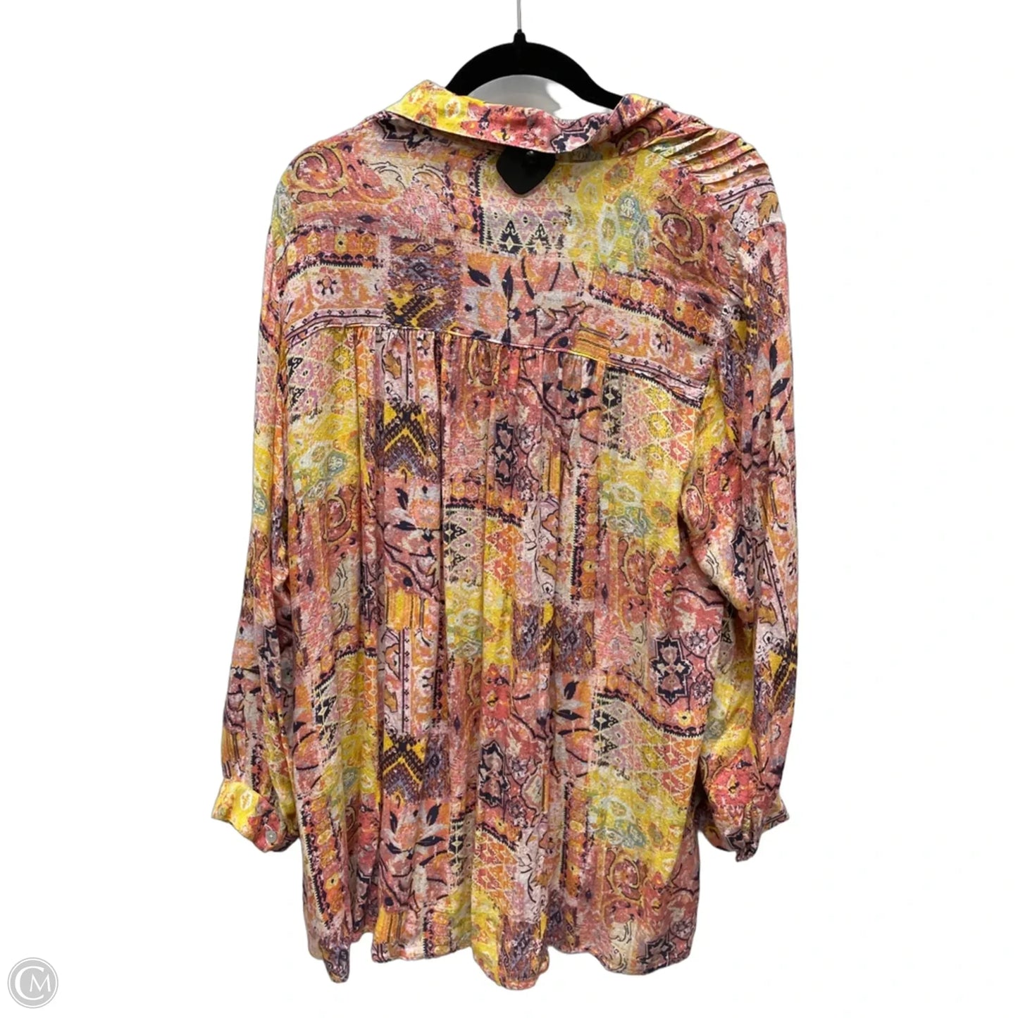 Top Long Sleeve By Jane And Delancey In Pink & Yellow, Size: 1x
