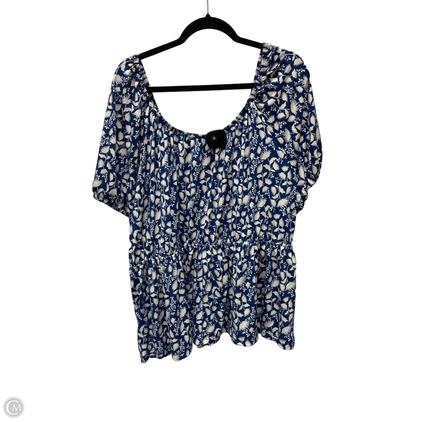 Top Short Sleeve By Terra & Sky In Blue & Cream, Size: 3x