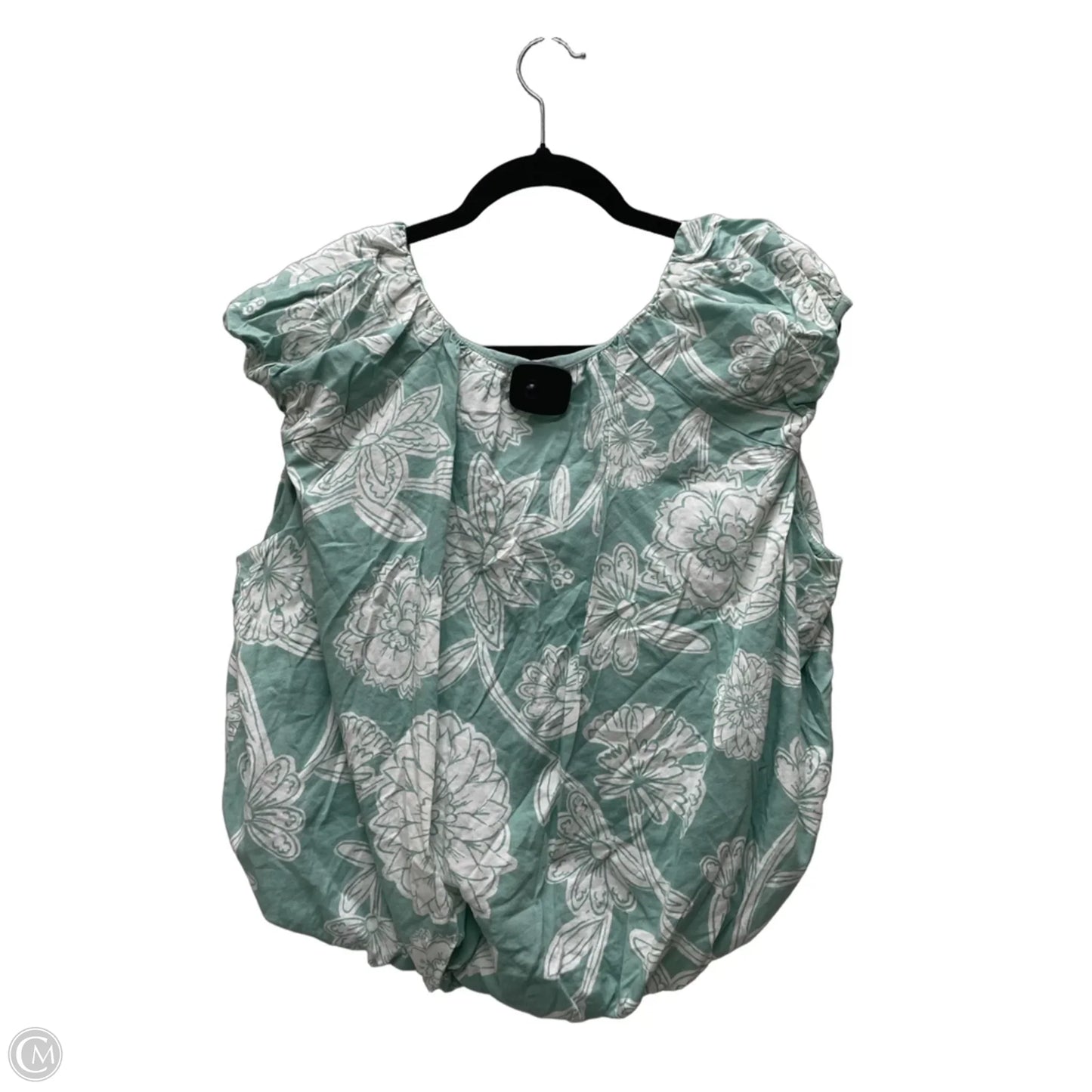 Top Short Sleeve By Loft In Green & White, Size: L