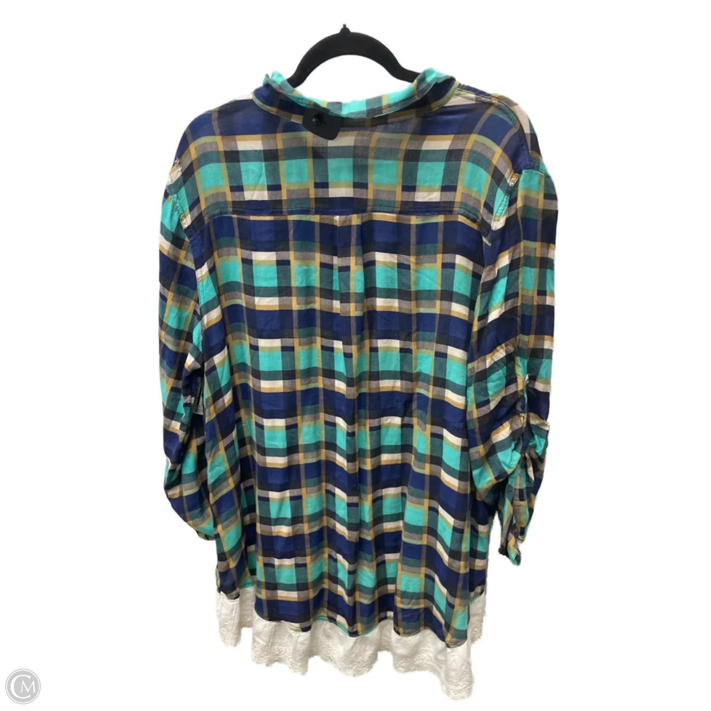 Top Long Sleeve By Umgee In Plaid Pattern, Size: 2x