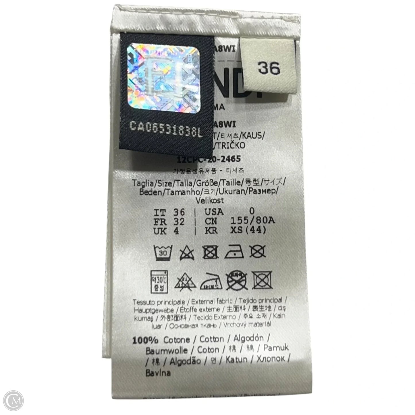 Top Short Sleeve Luxury Designer By Fendi In Cream & White, Size: Xs