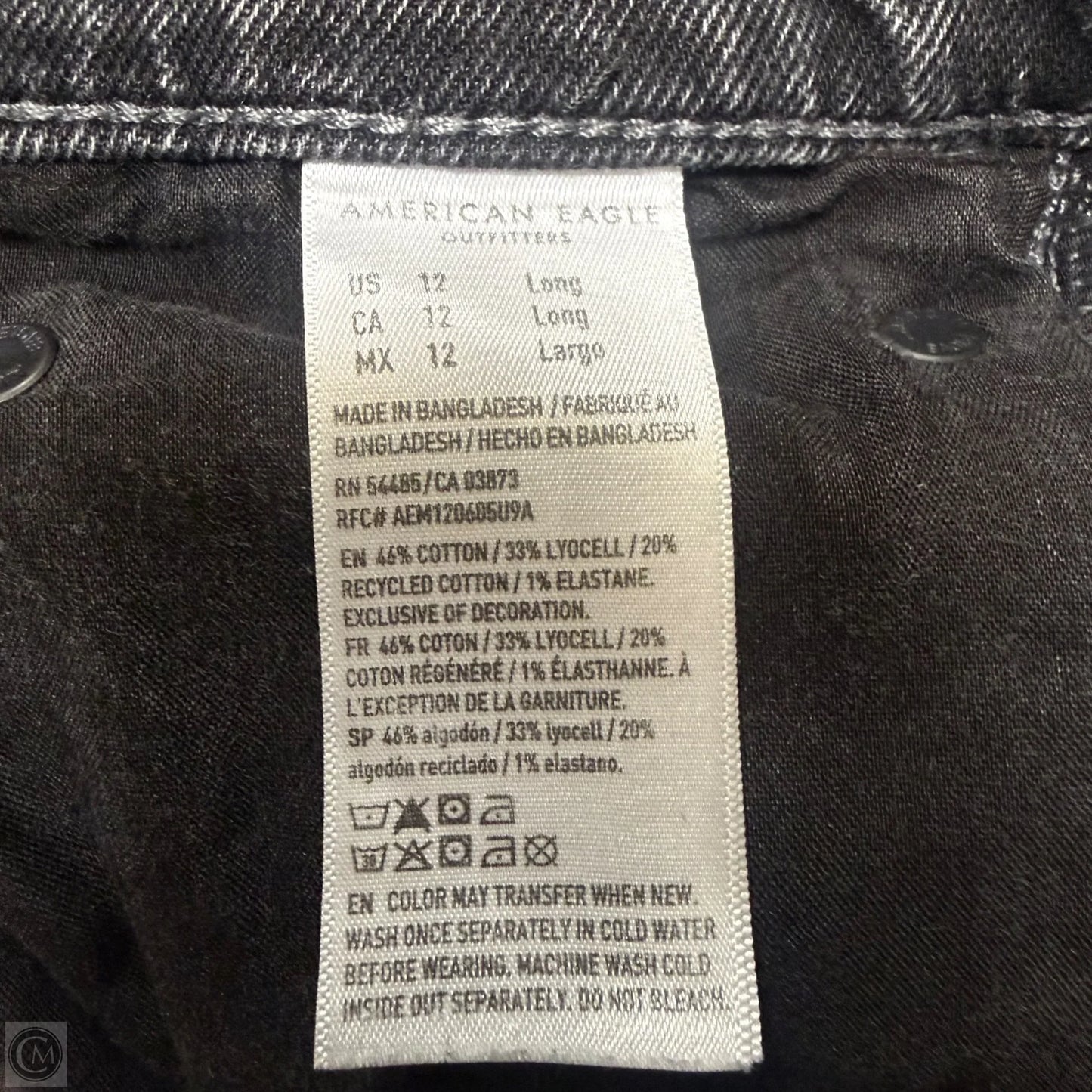 Jeans Wide Leg By American Eagle In Black Denim, Size: 12
