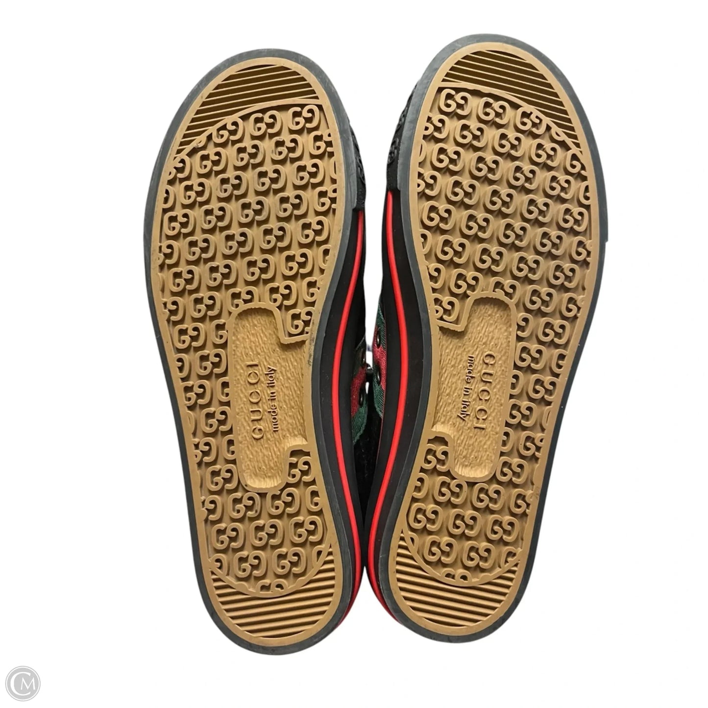 Shoes Luxury Designer By Gucci In Black & Red, Size: 6