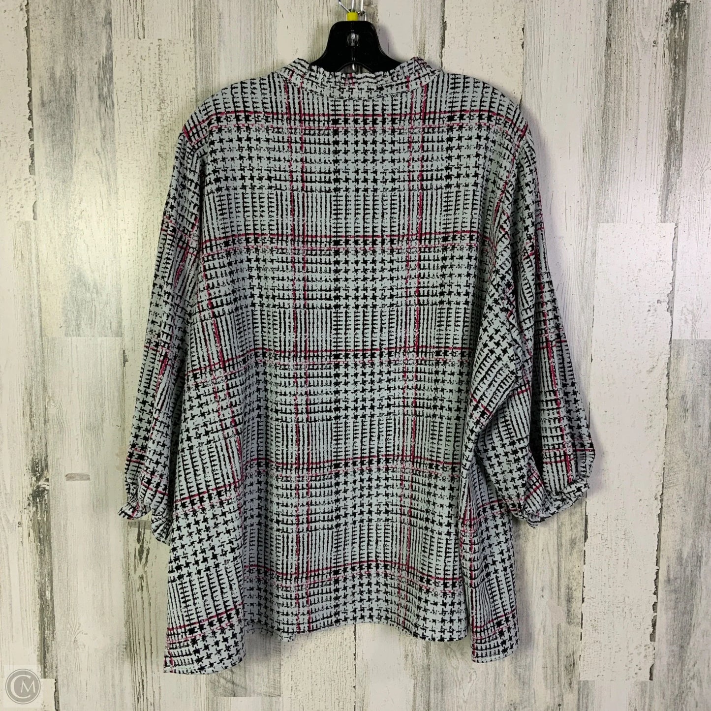 Top Short Sleeve Designer By Karl Lagerfeld In Black & Grey, Size: 2x