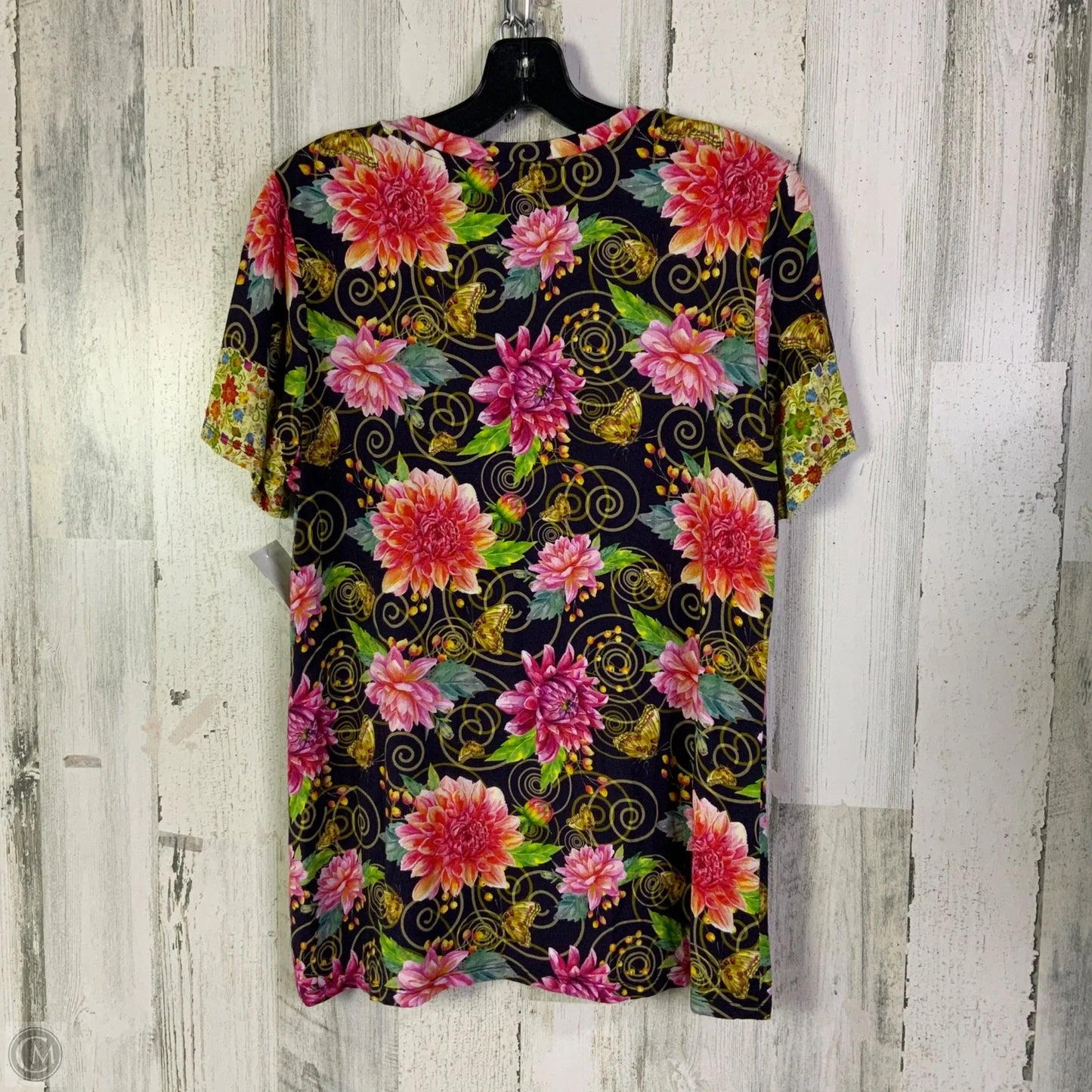 Top Short Sleeve Designer By Johnny Was In Black & Pink, Size: M