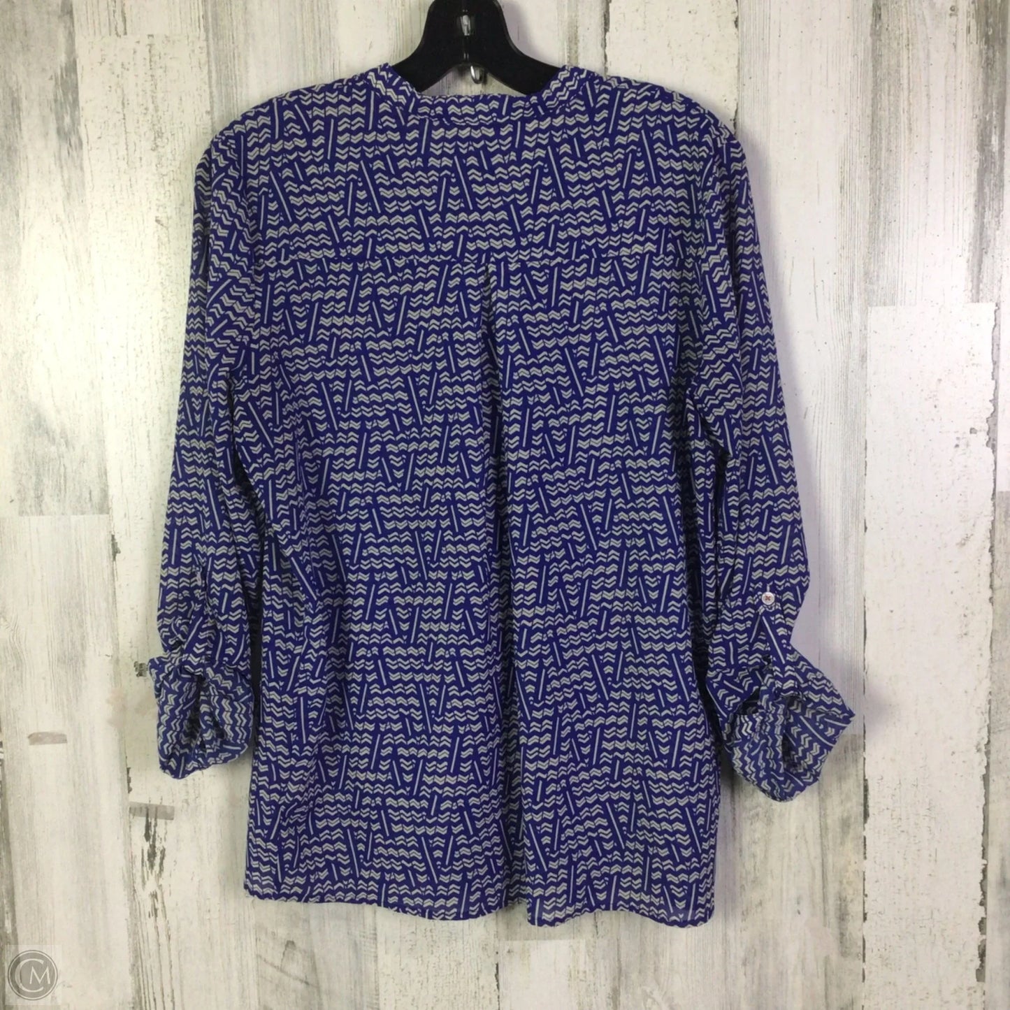 Blouse Long Sleeve By Hd In Paris In Blue & White, Size: S