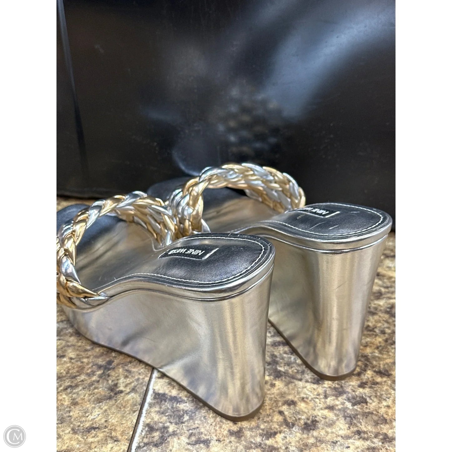 Sandals Heels Wedge By Nine West In Gold & Silver, Size: 8