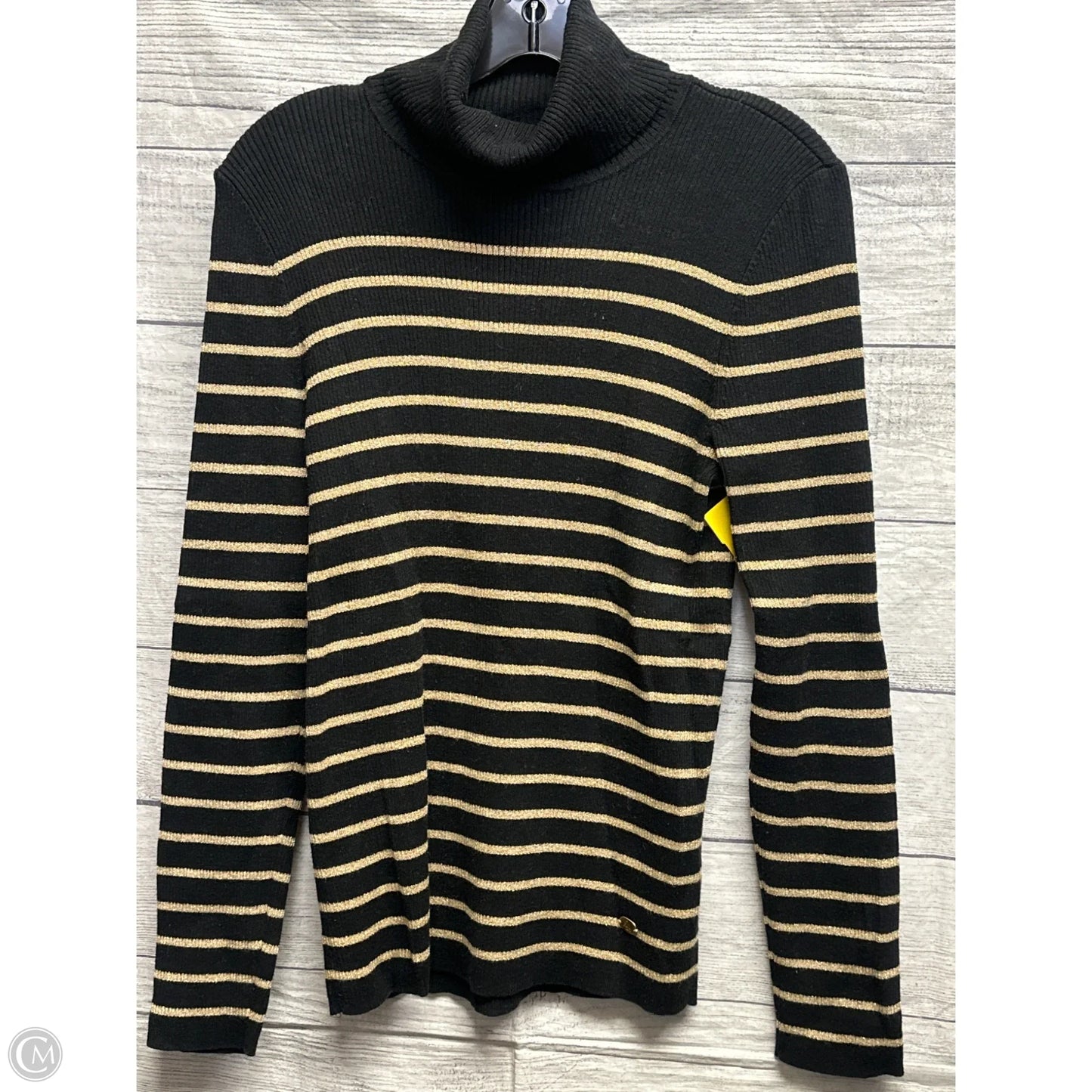 Sweater By Lauren By Ralph Lauren In Black & Gold, Size: L