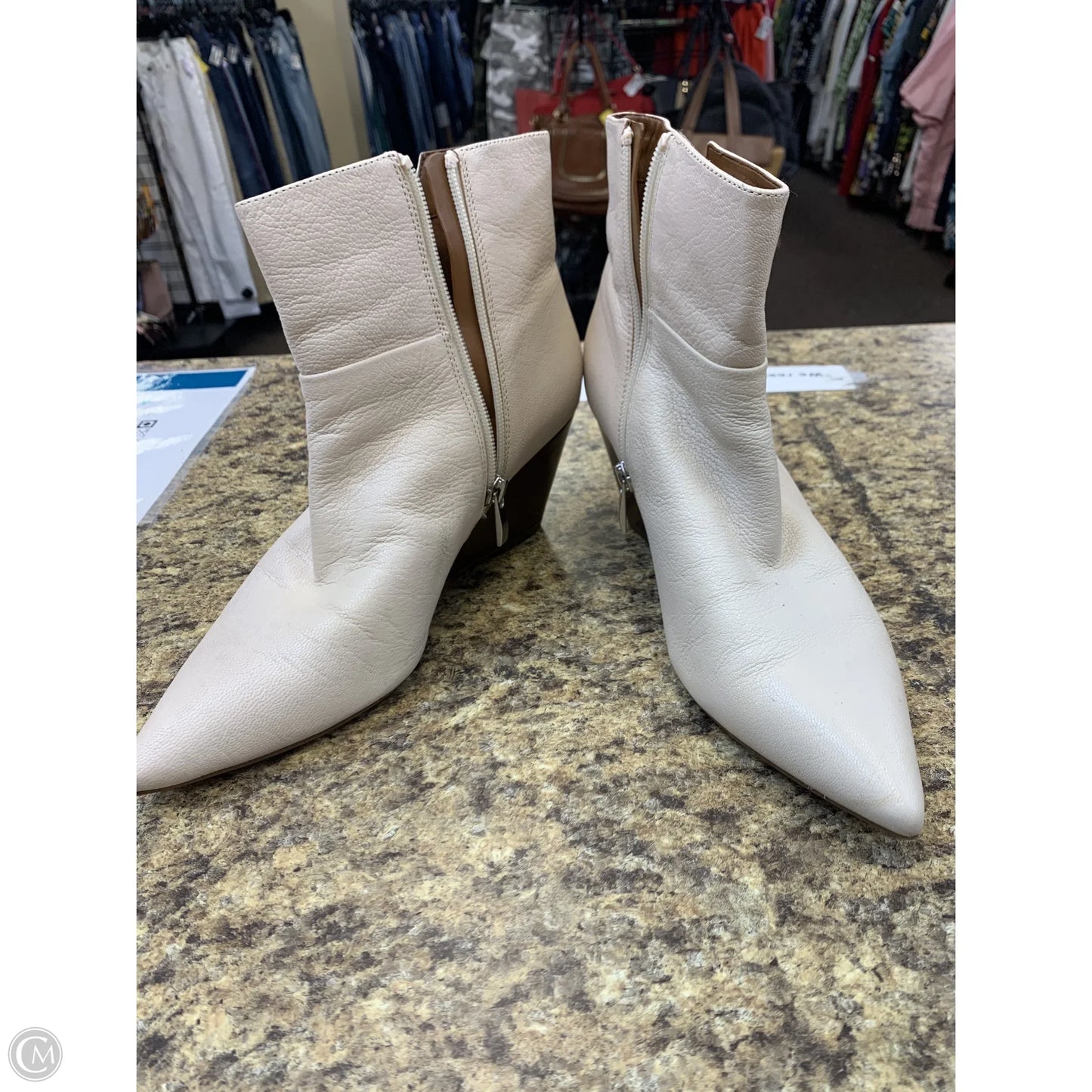 Boots Ankle Heels By Franco Sarto In Cream, Size: 8.5